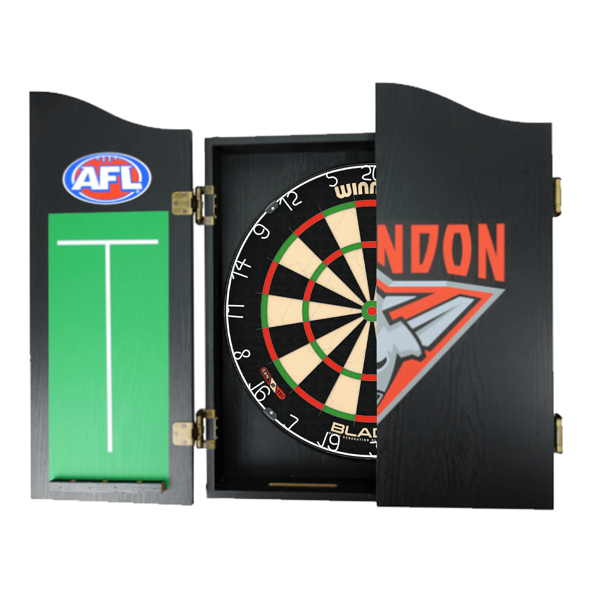 Blade 6 Dartboard, Official AFL Cabinet & Darts - Complete Darts Set