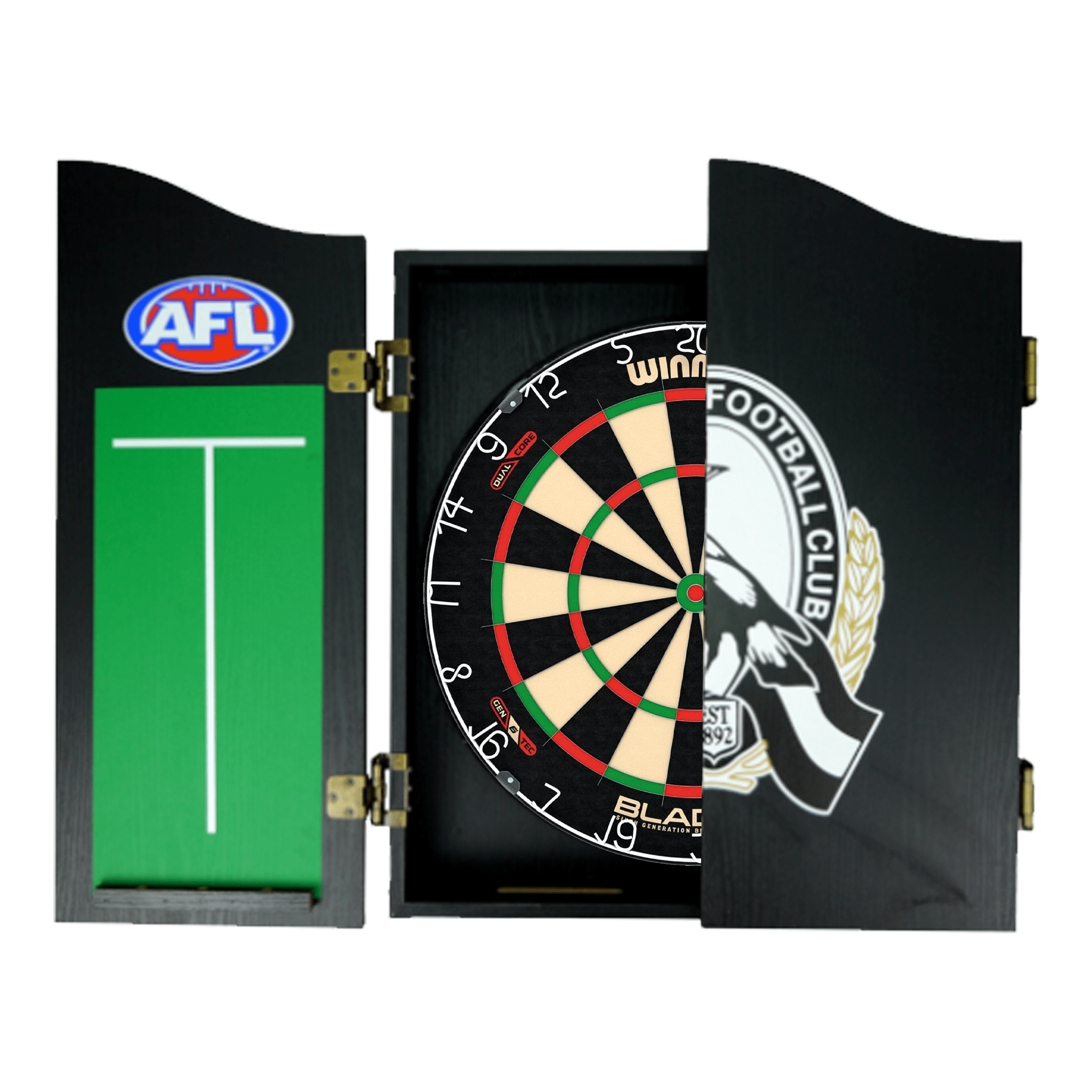 Blade 6 Dartboard, Official AFL Cabinet & Darts - Complete Darts Set