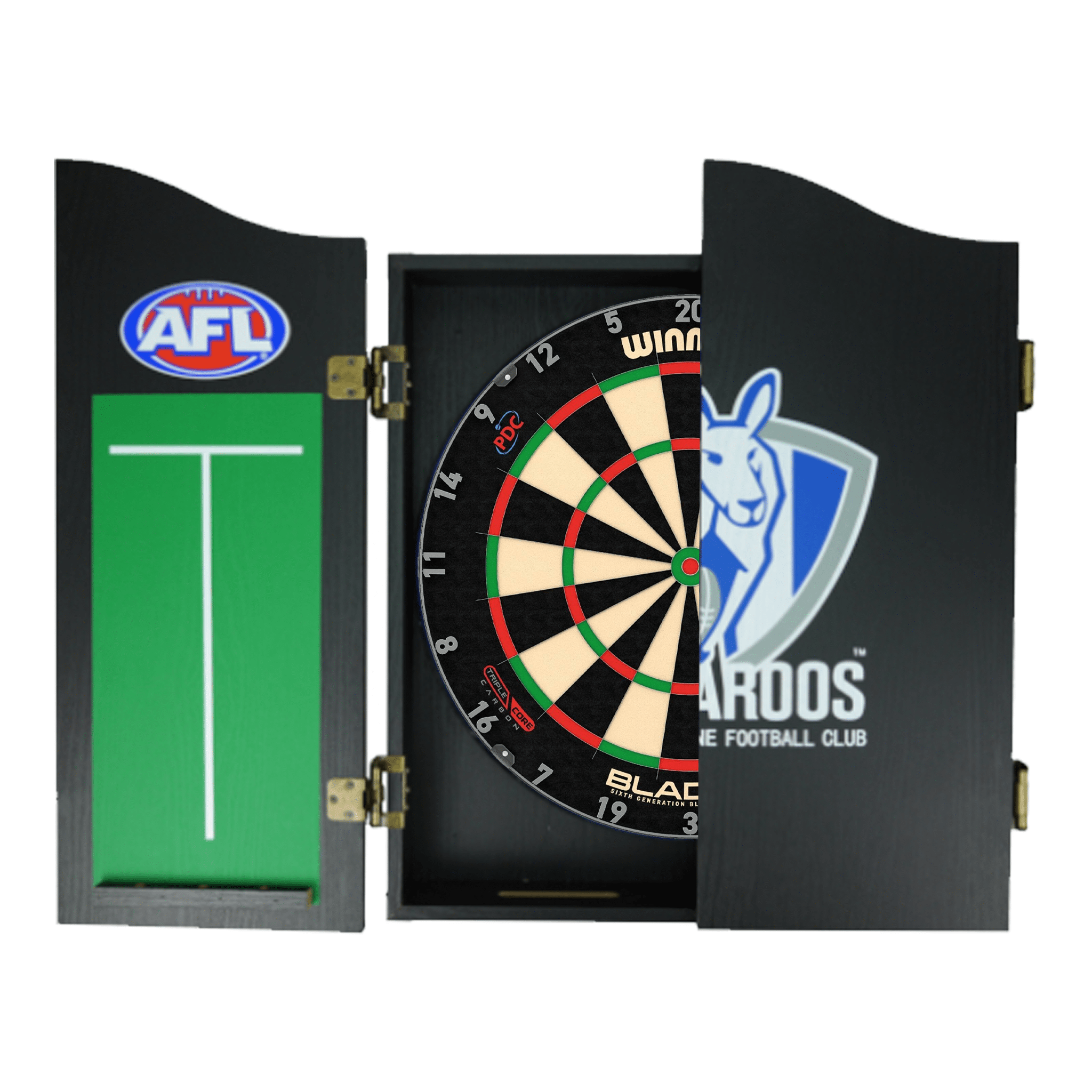 Blade 6 Dartboard, Official AFL Cabinet & Darts - Complete Darts Set