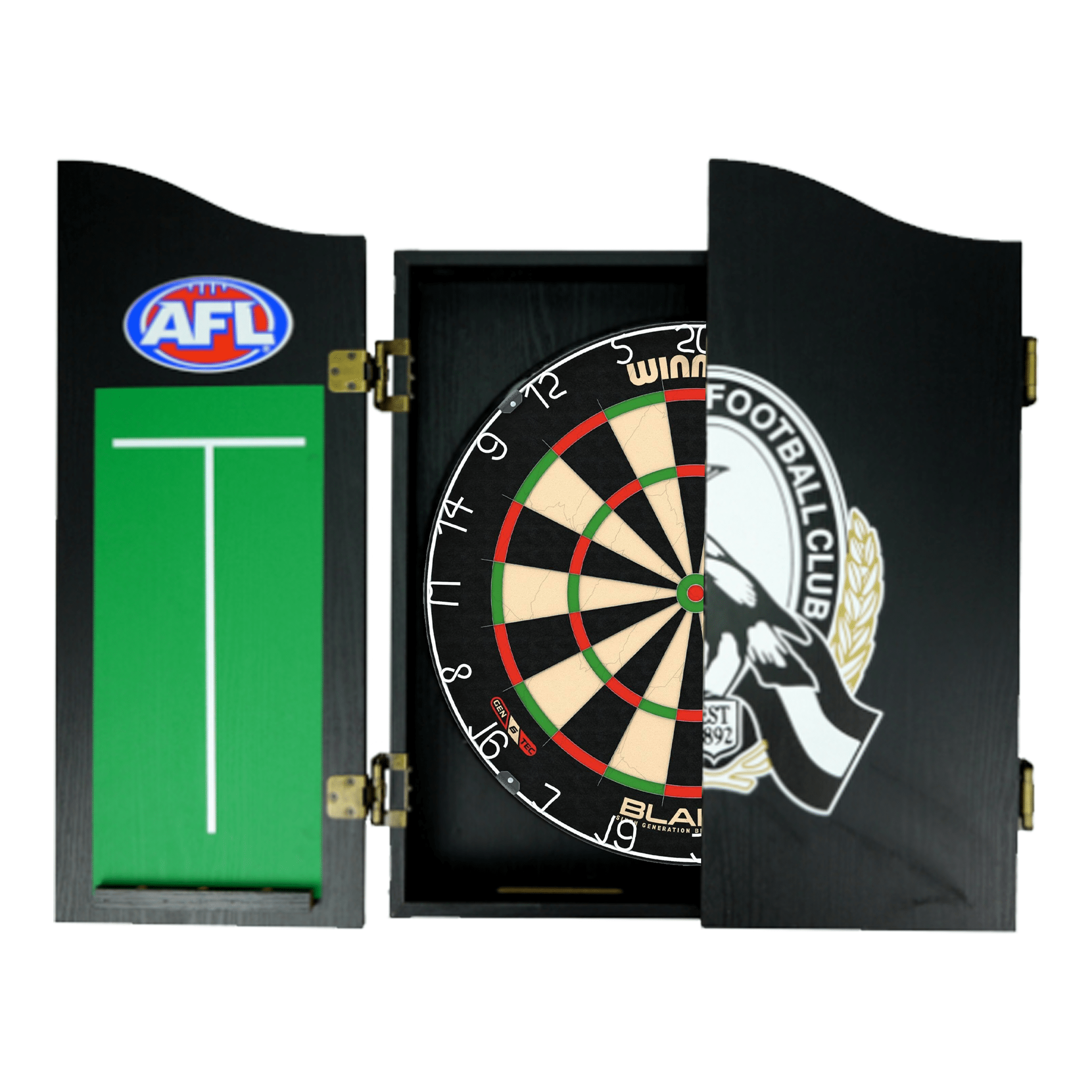 Blade 6 Dartboard, Official AFL Cabinet & Darts - Complete Darts Set