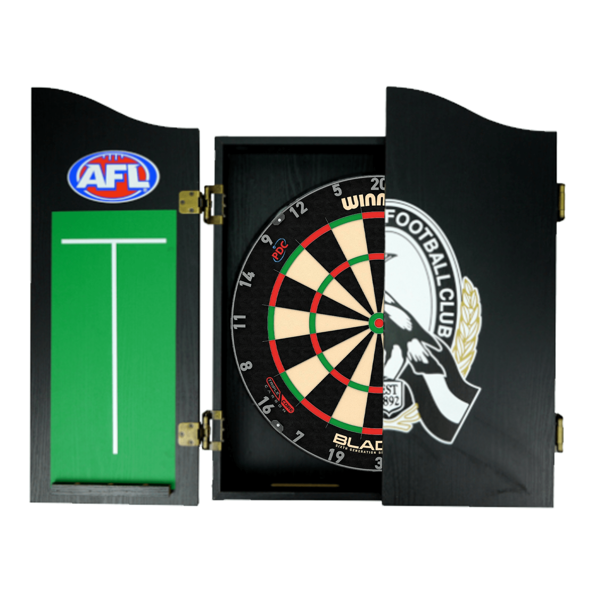 Blade 6 Dartboard, Official AFL Cabinet & Darts - Complete Darts Set