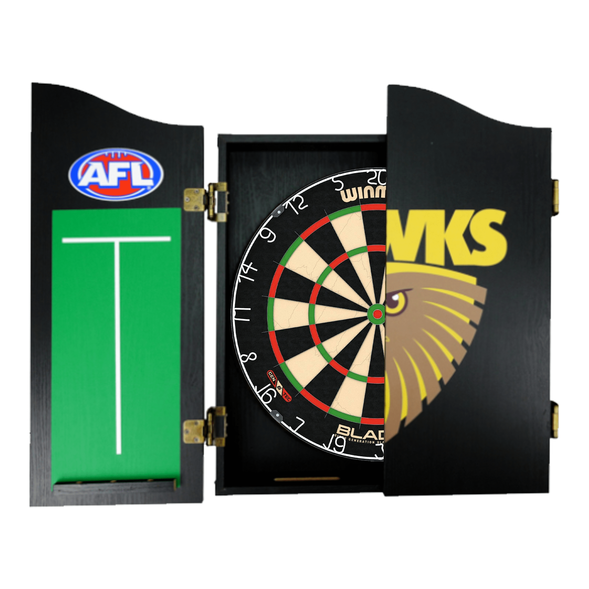 Blade 6 Dartboard, Official AFL Cabinet & Darts - Complete Darts Set