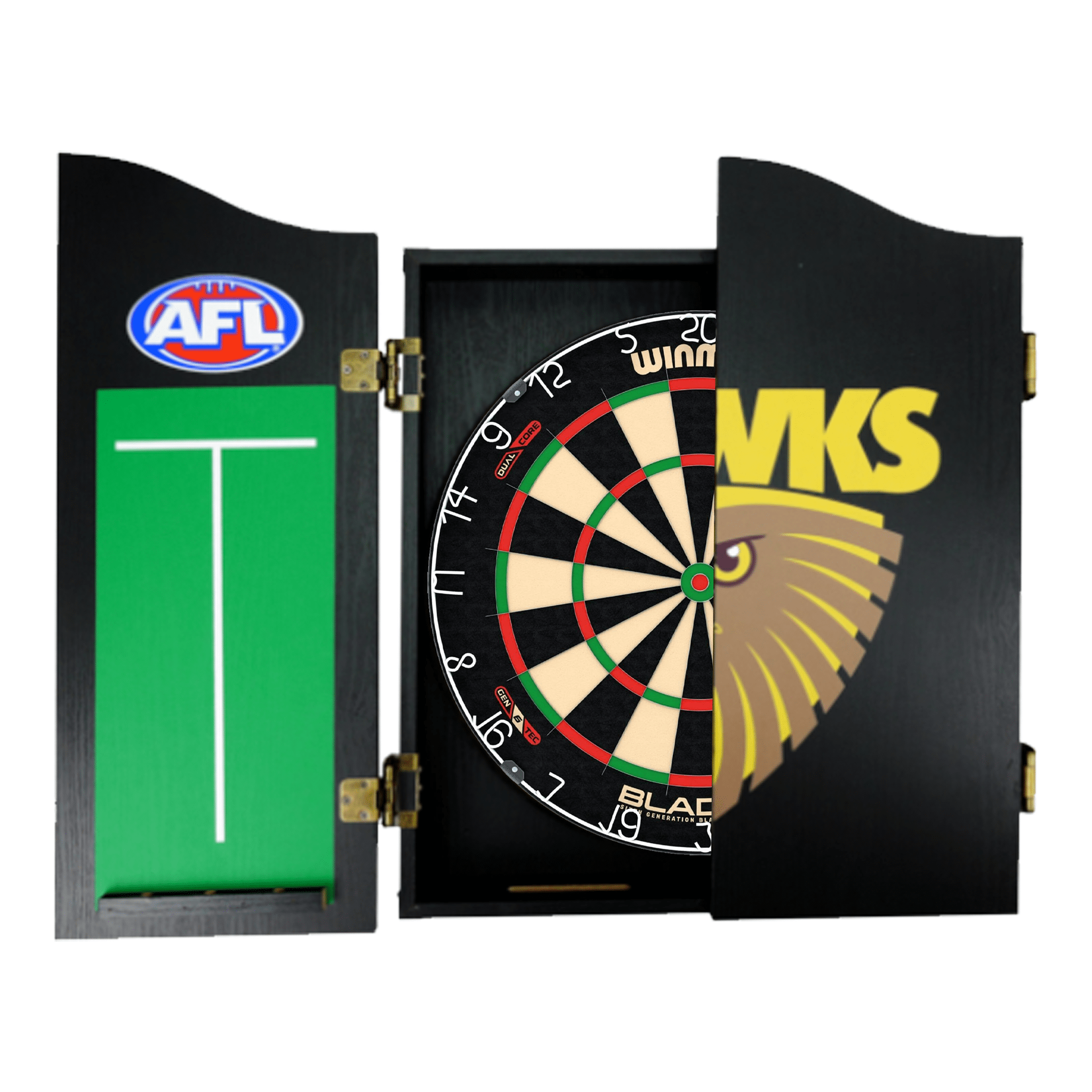 Blade 6 Dartboard, Official AFL Cabinet & Darts - Complete Darts Set