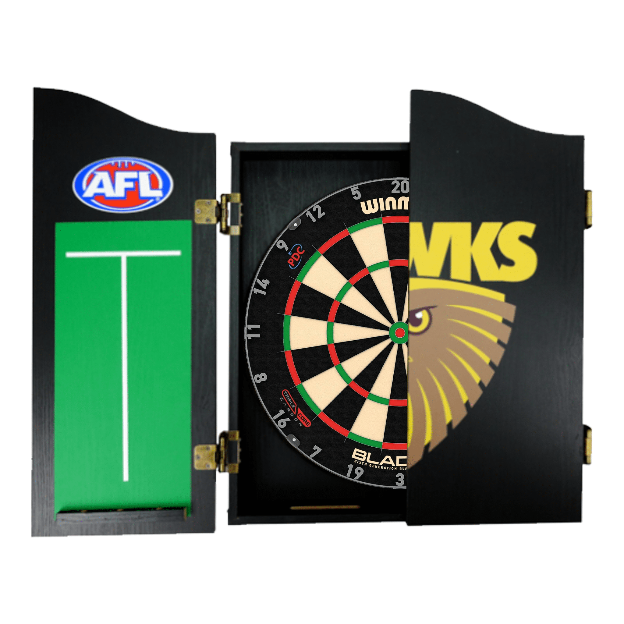 Blade 6 Dartboard, Official AFL Cabinet & Darts - Complete Darts Set