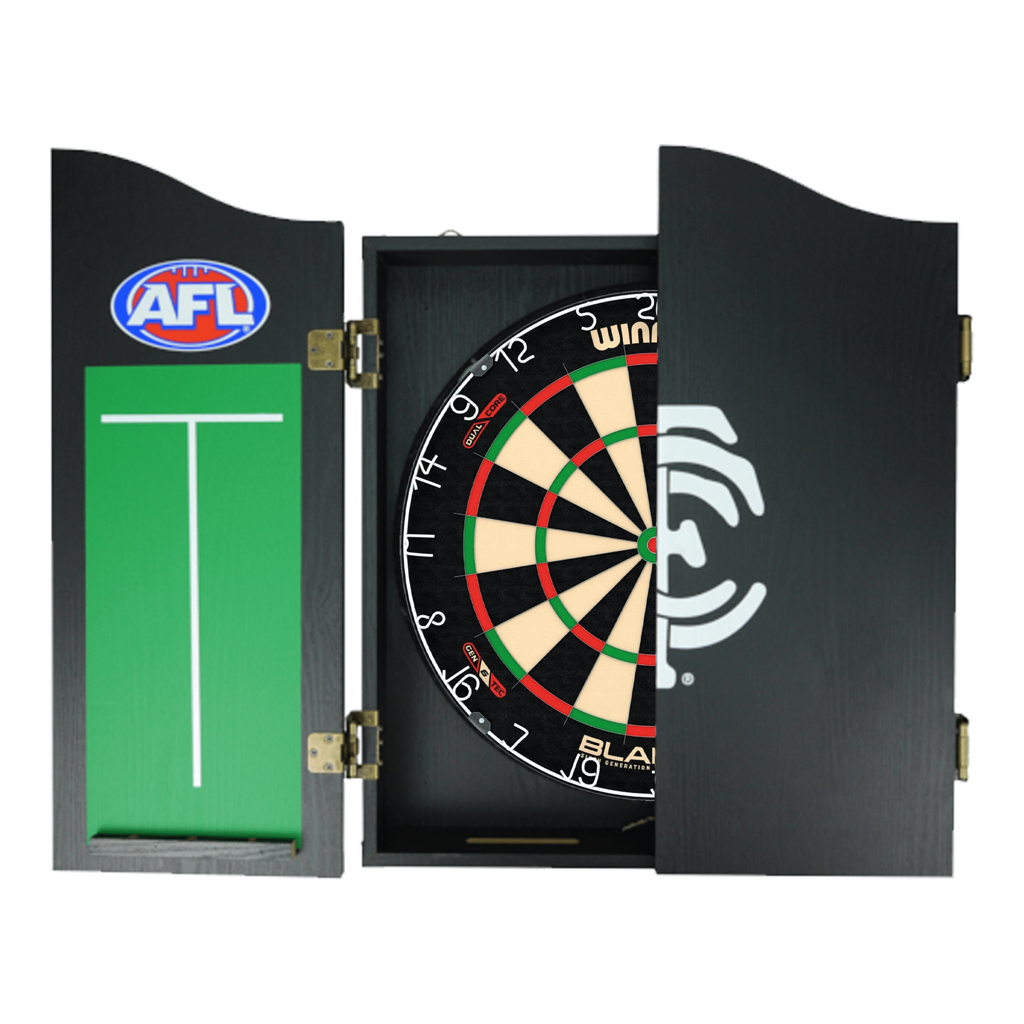 Blade 6 Dartboard, Official AFL Cabinet & Darts - Complete Darts Set