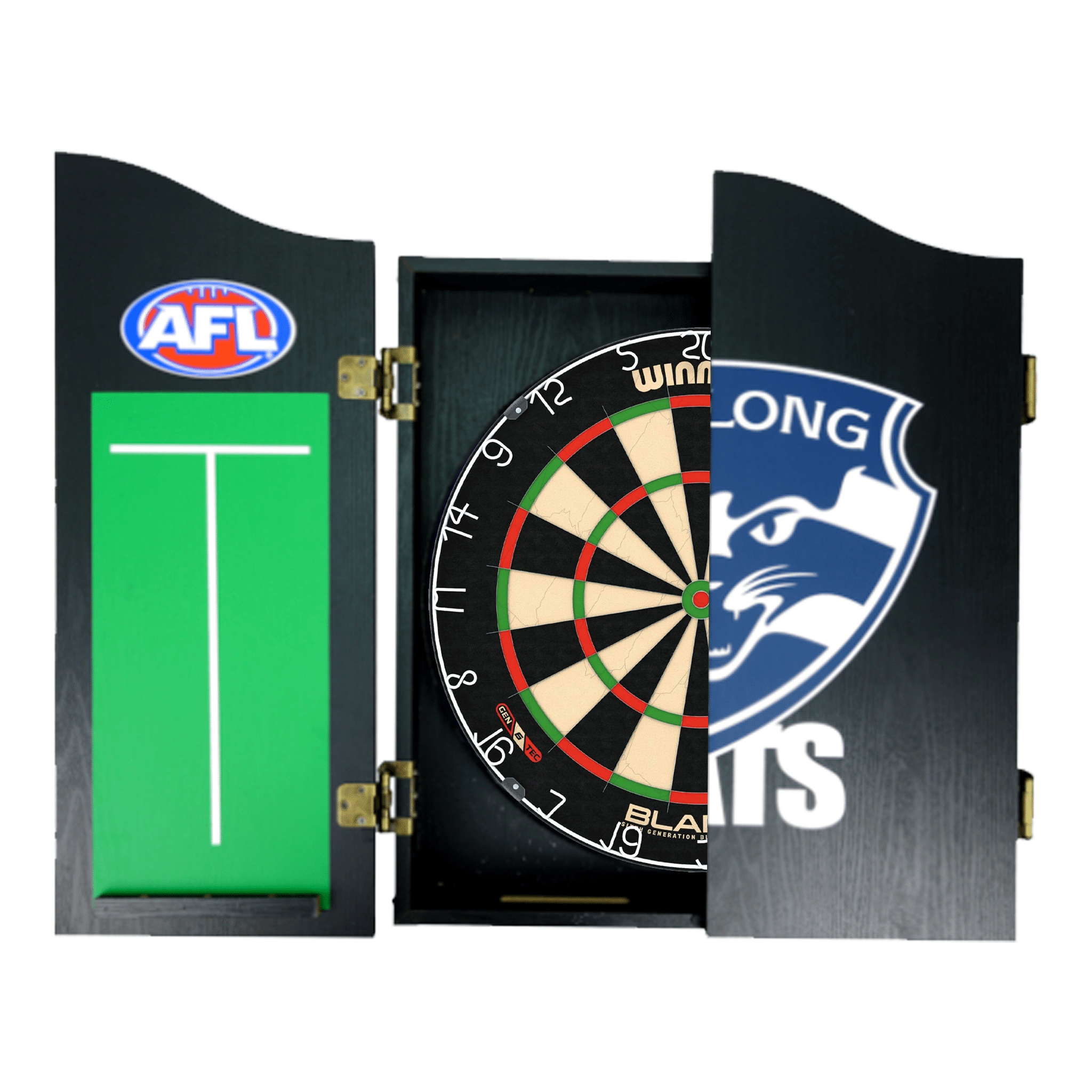 Blade 6 Dartboard, Official AFL Cabinet & Darts - Complete Darts Set