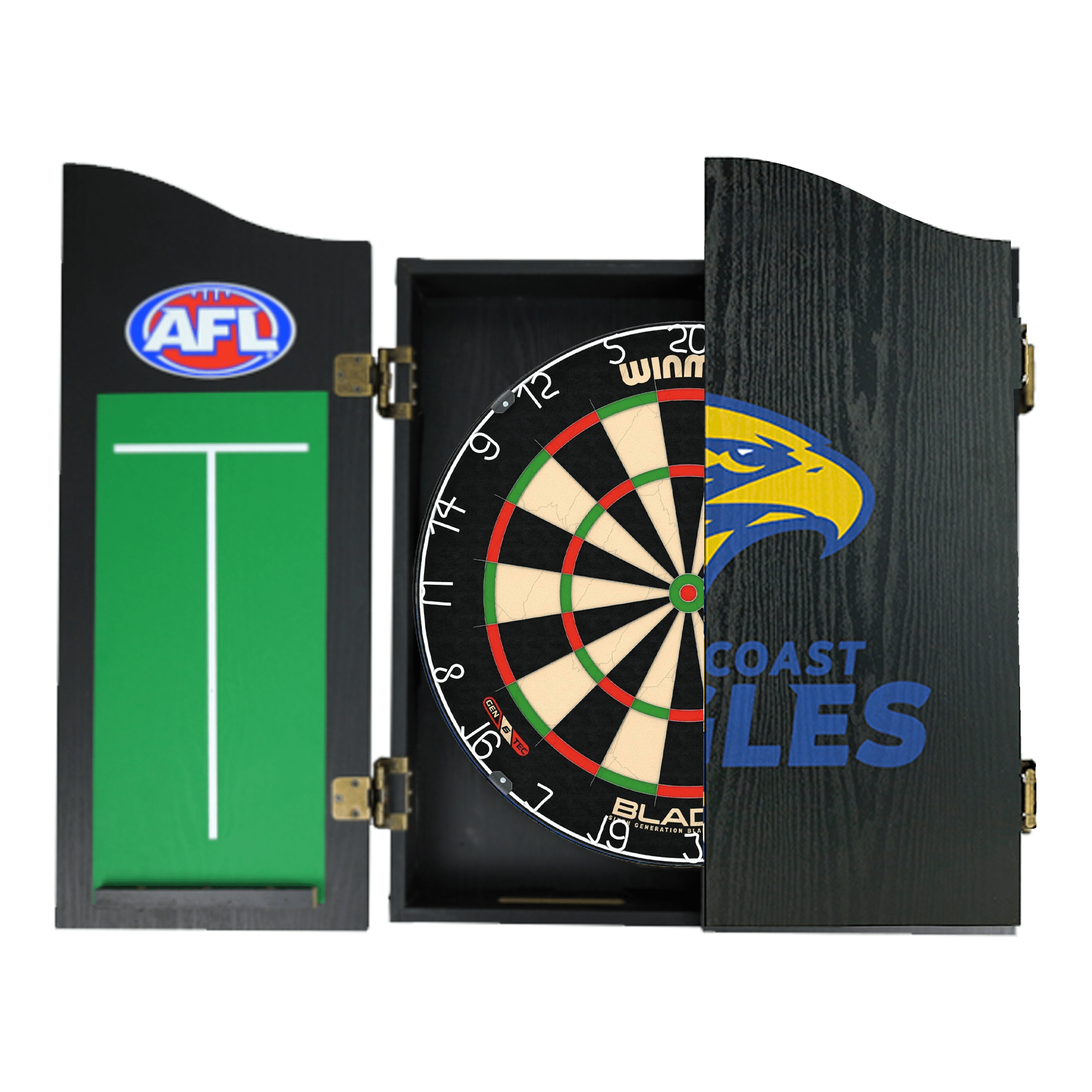Blade 6 Dartboard, Official AFL Cabinet & Darts - Complete Darts Set
