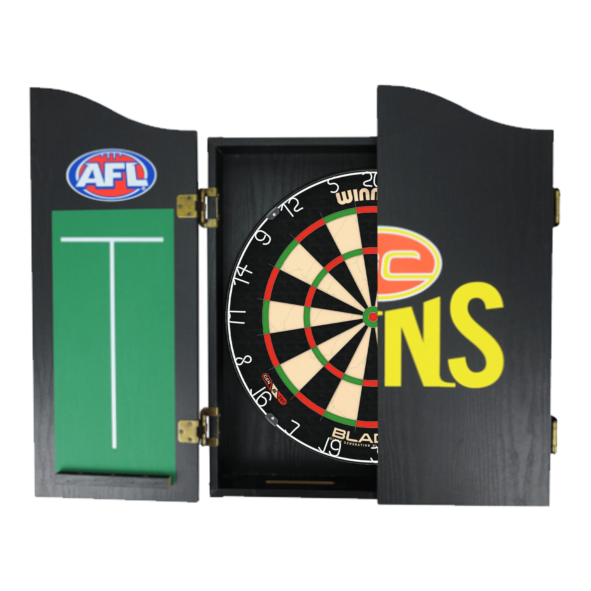 Blade 6 Dartboard, Official AFL Cabinet & Darts - Complete Darts Set