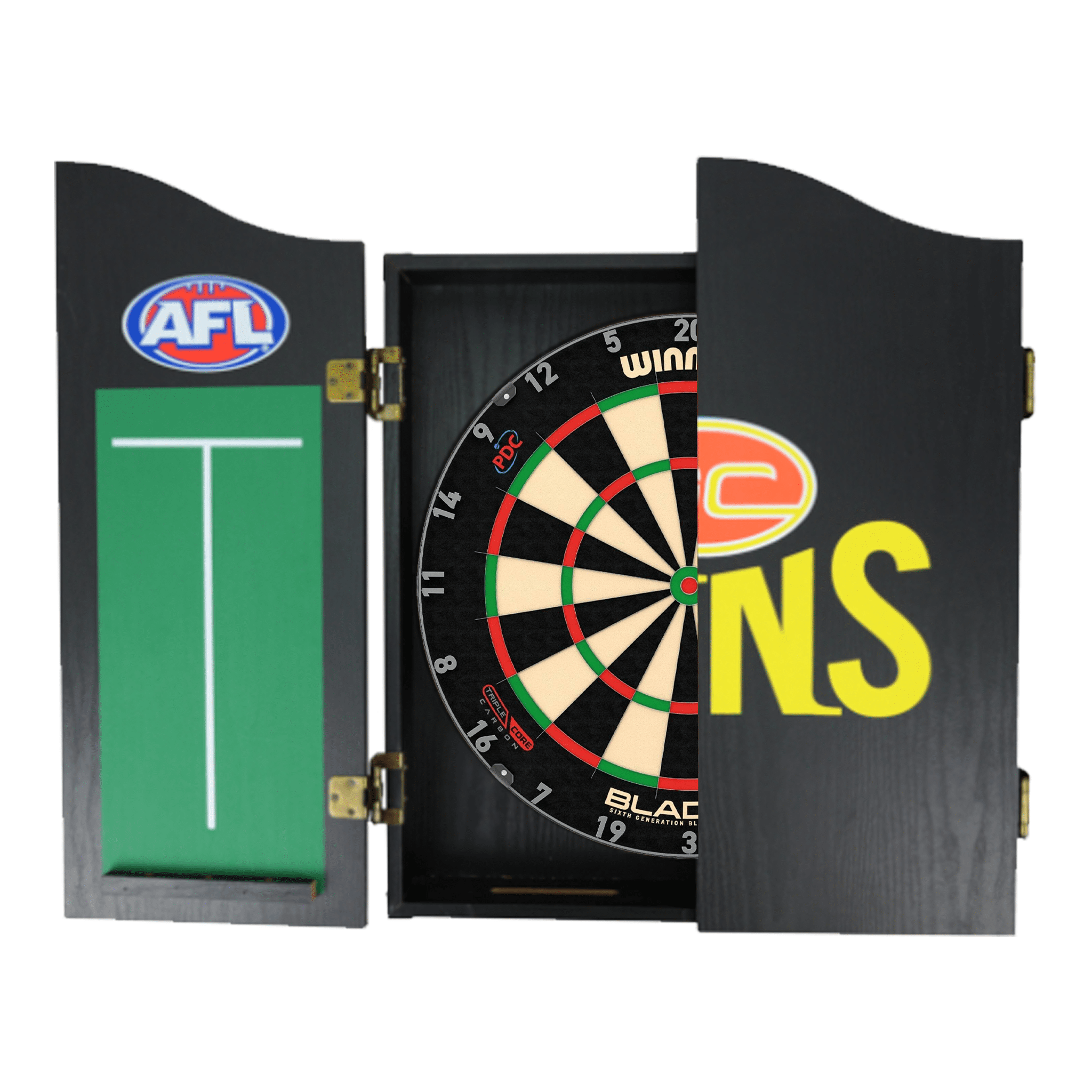 Blade 6 Dartboard, Official AFL Cabinet & Darts - Complete Darts Set
