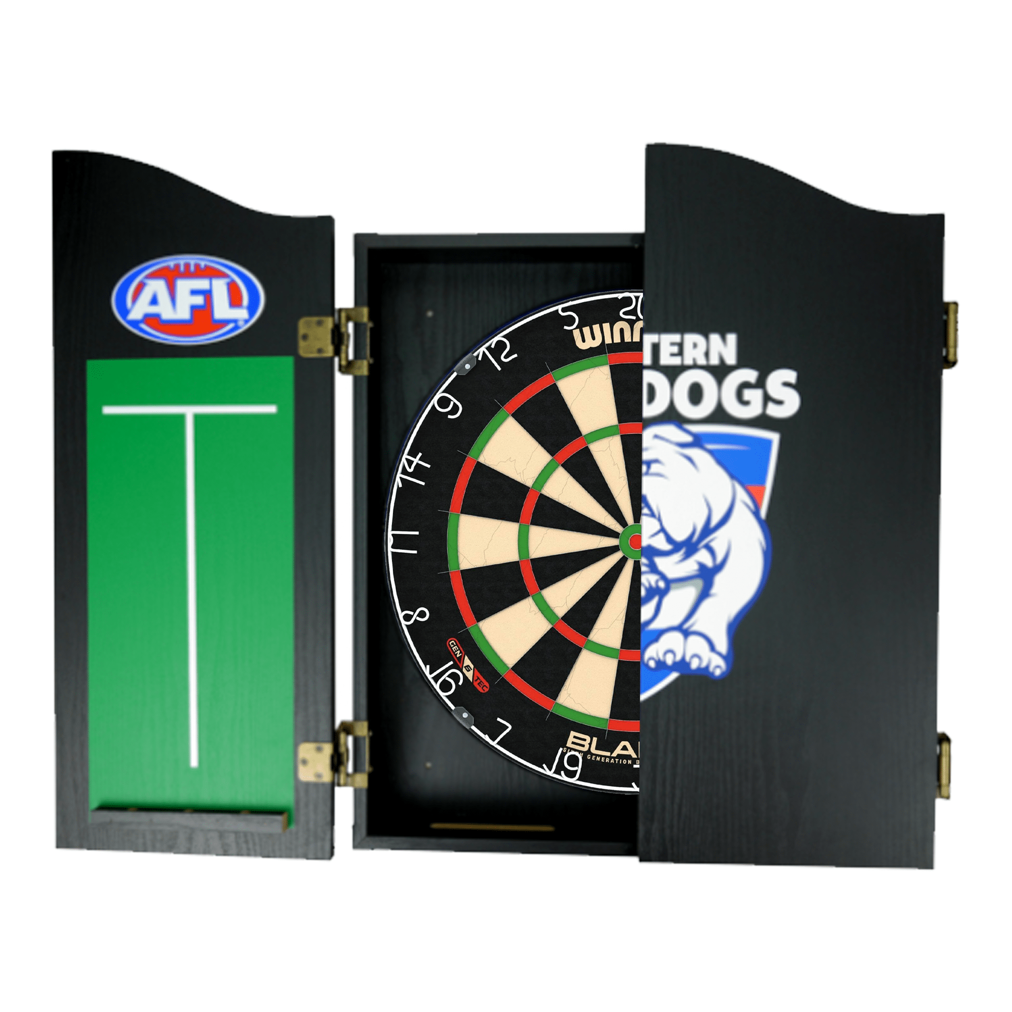 Blade 6 Dartboard, Official AFL Cabinet & Darts - Complete Darts Set