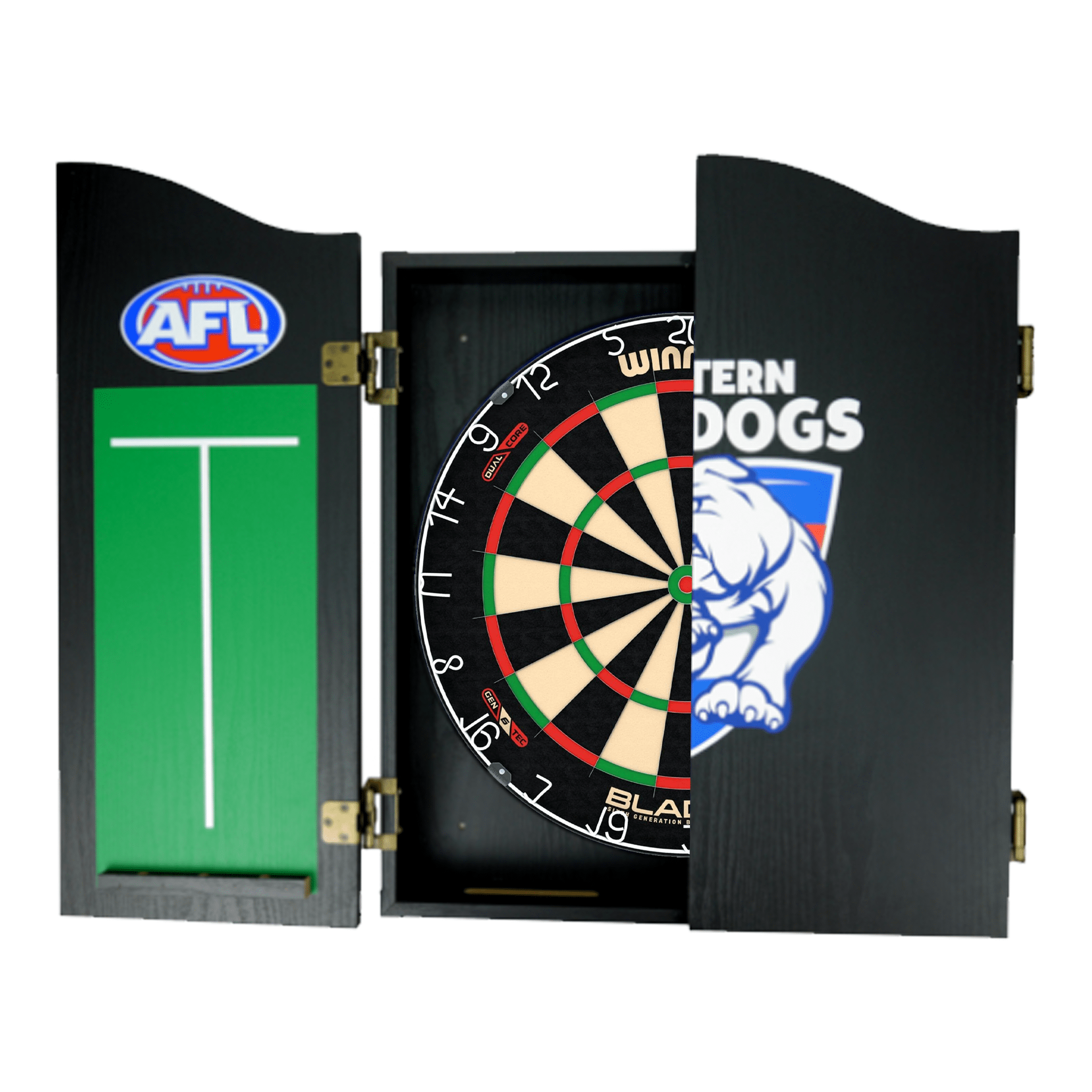 Blade 6 Dartboard, Official AFL Cabinet & Darts - Complete Darts Set