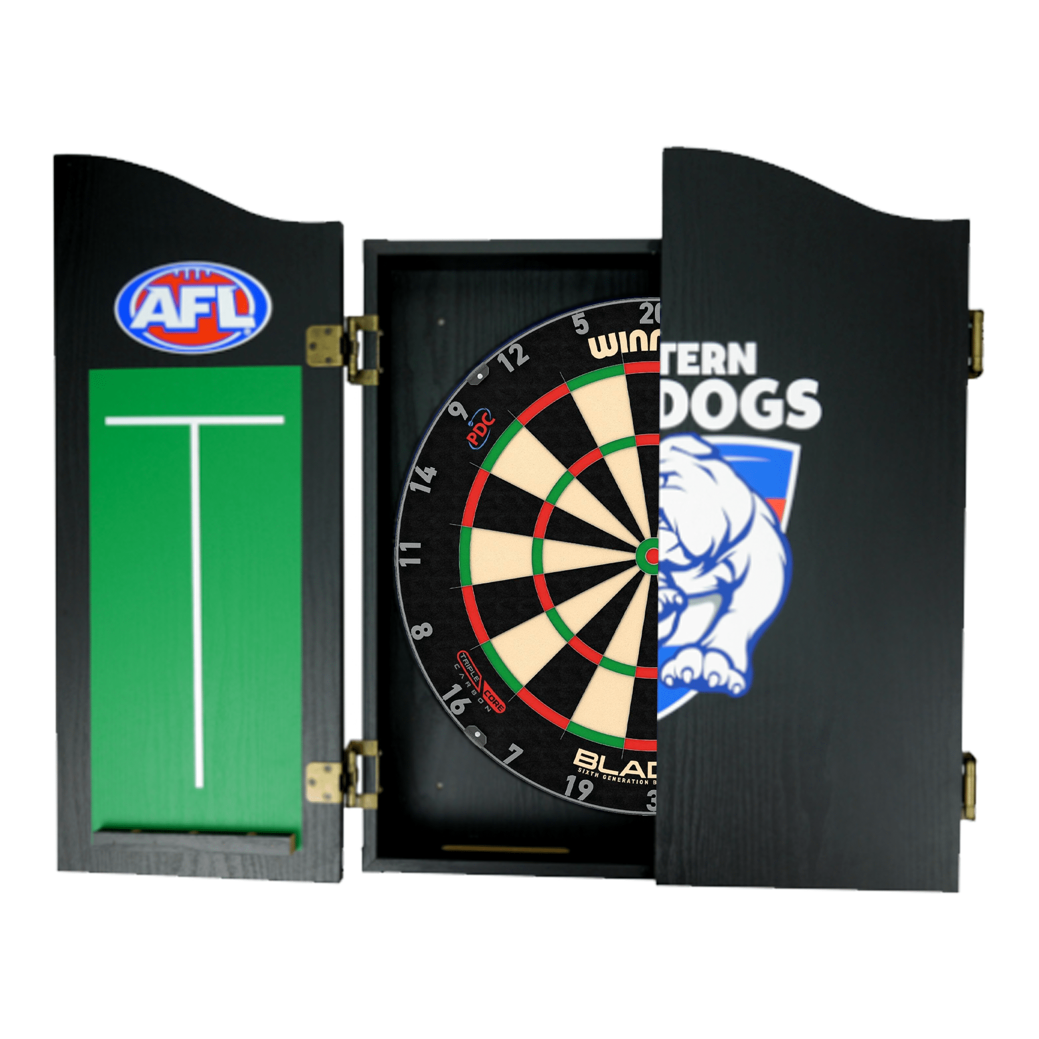 Blade 6 Dartboard, Official AFL Cabinet & Darts - Complete Darts Set