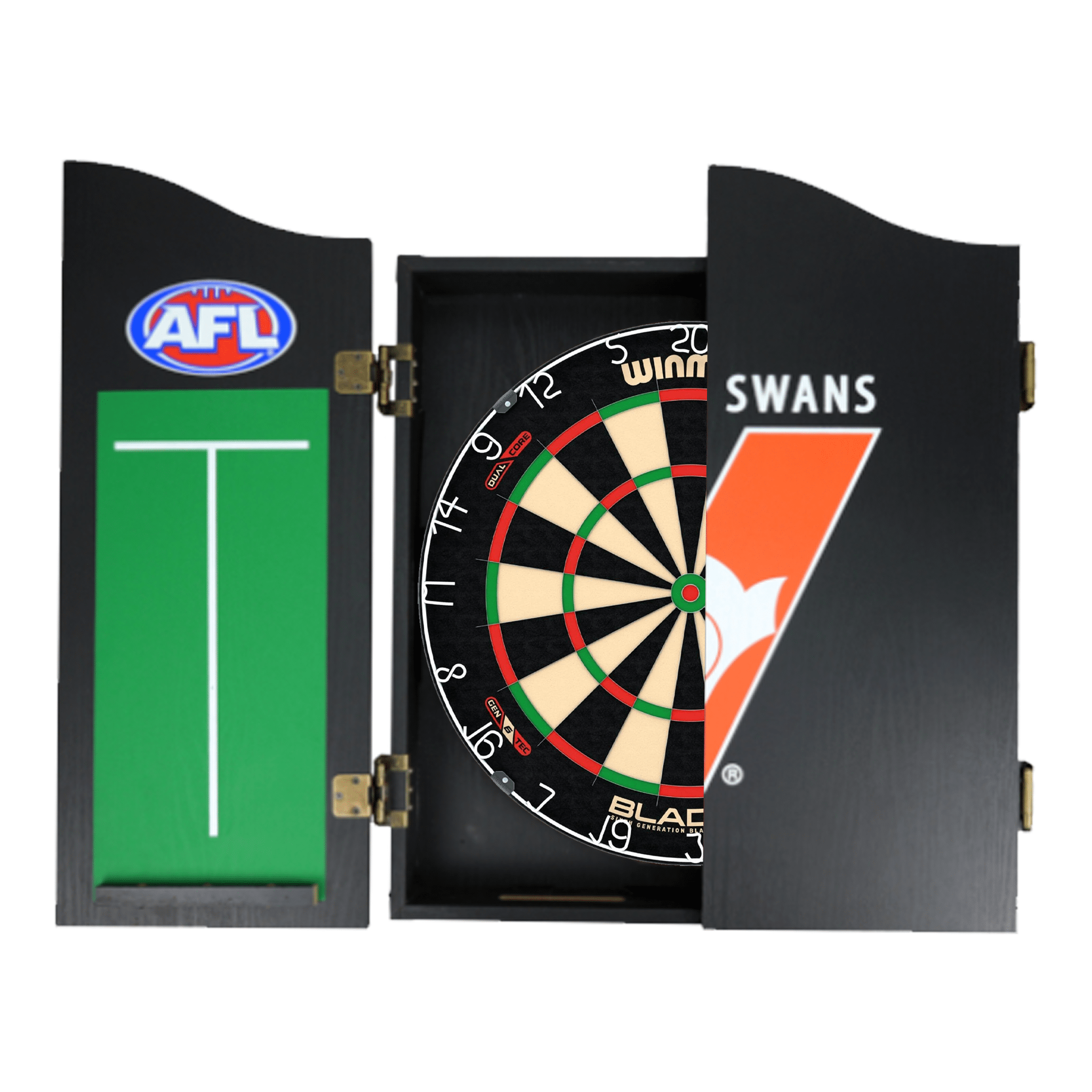 Blade 6 Dartboard, Official AFL Cabinet & Darts - Complete Darts Set