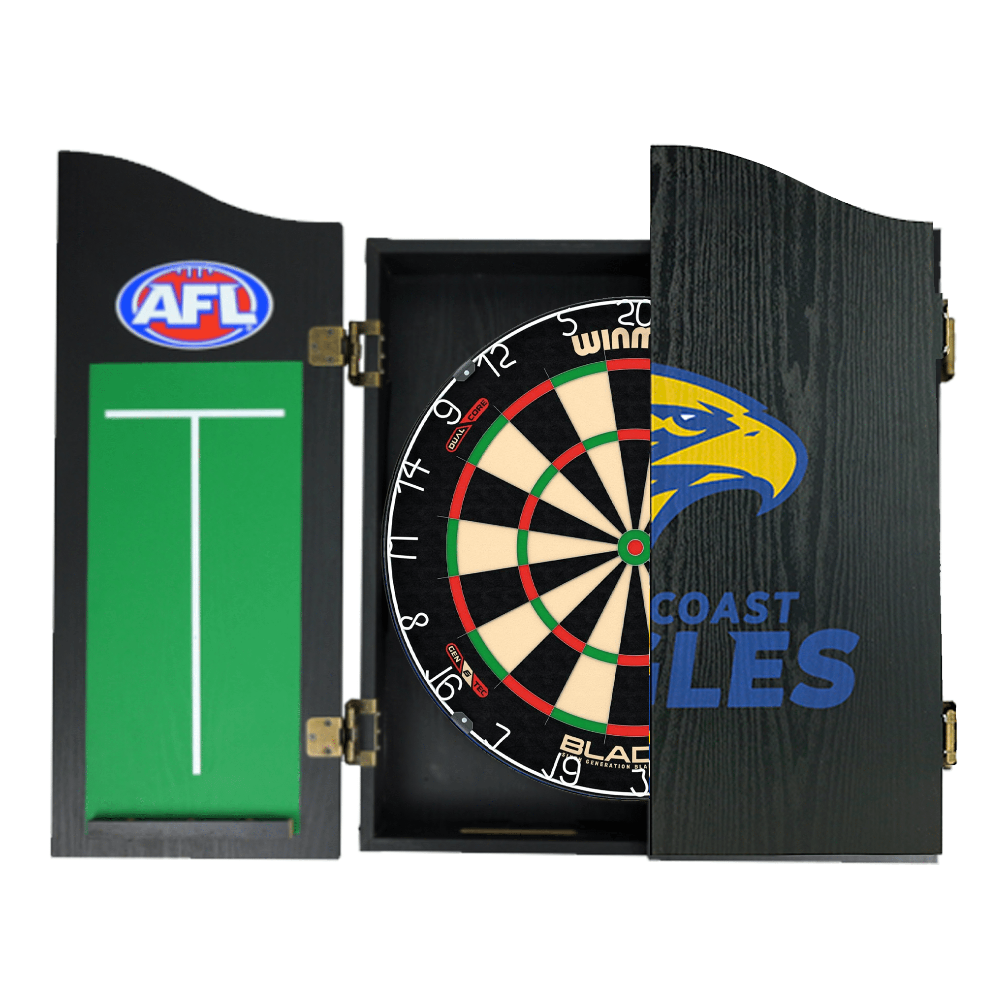Blade 6 Dartboard, Official AFL Cabinet & Darts - Complete Darts Set