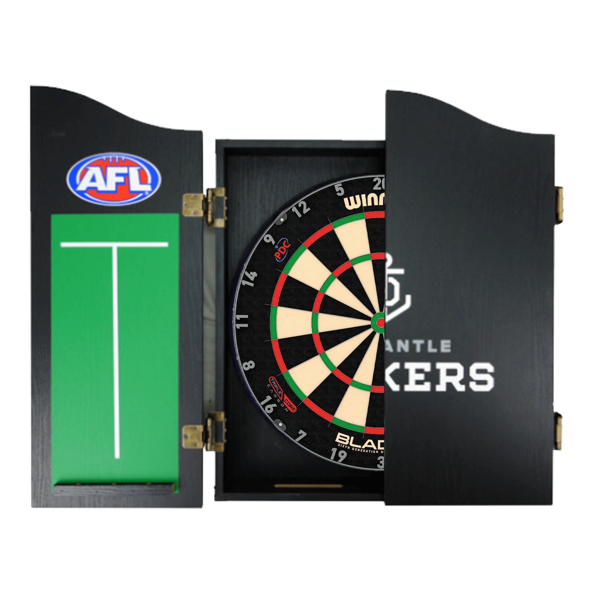 Blade 6 Dartboard, Official AFL Cabinet & Darts - Complete Darts Set
