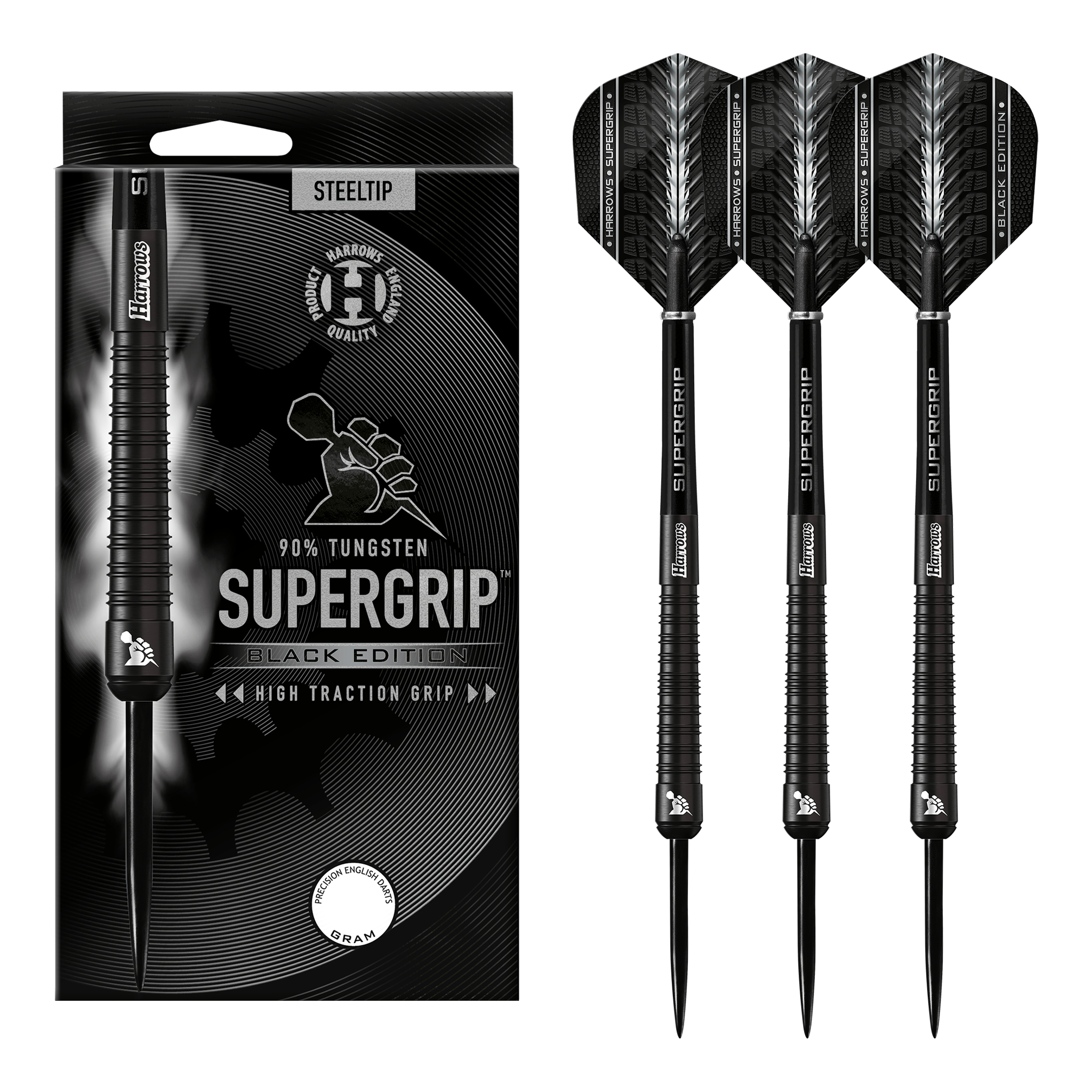 Supergrip Black - 90% Tungsten Steel Tip Darts