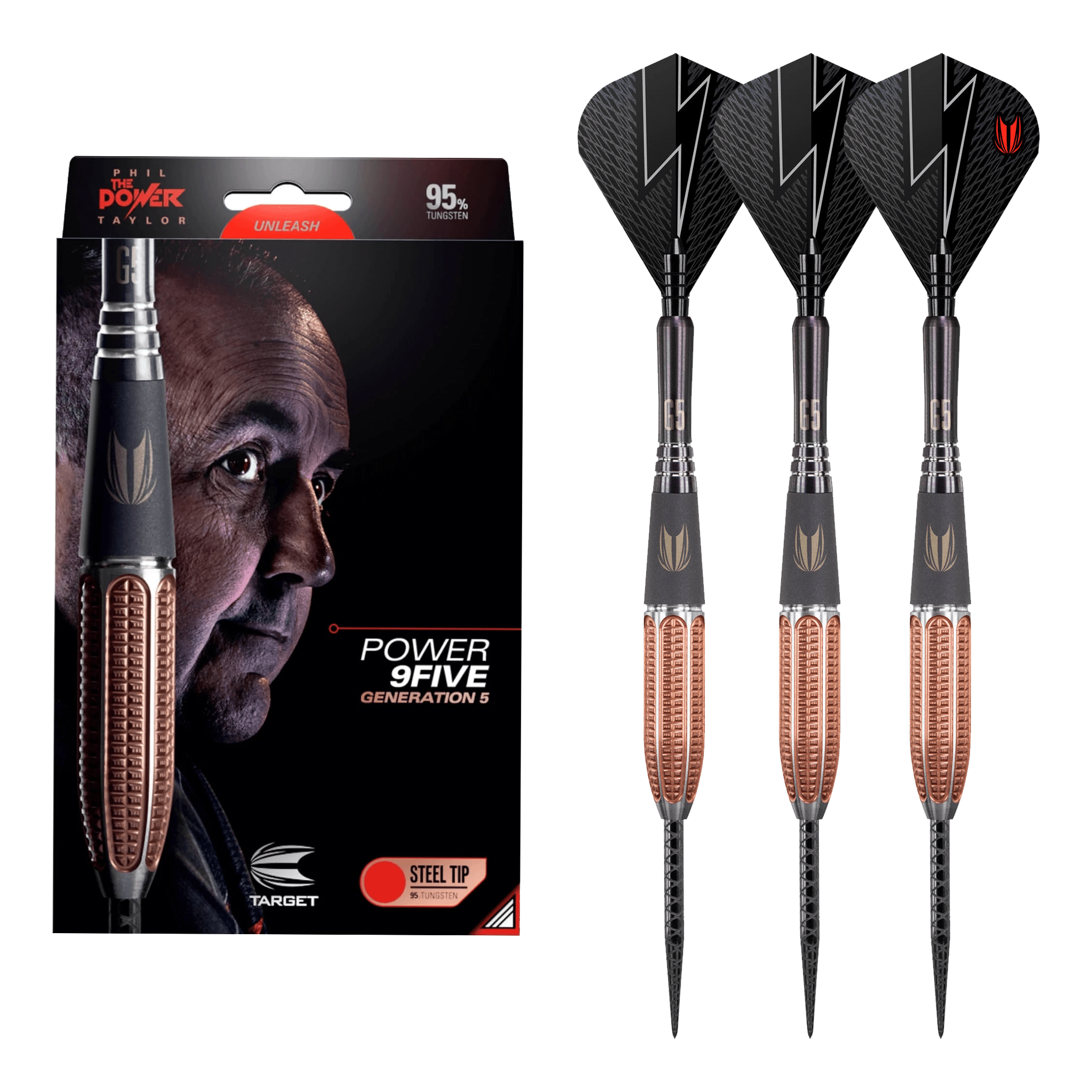 Phil Taylor Power 9Five Gen 5 - 95% Tungsten Steel Tip Darts