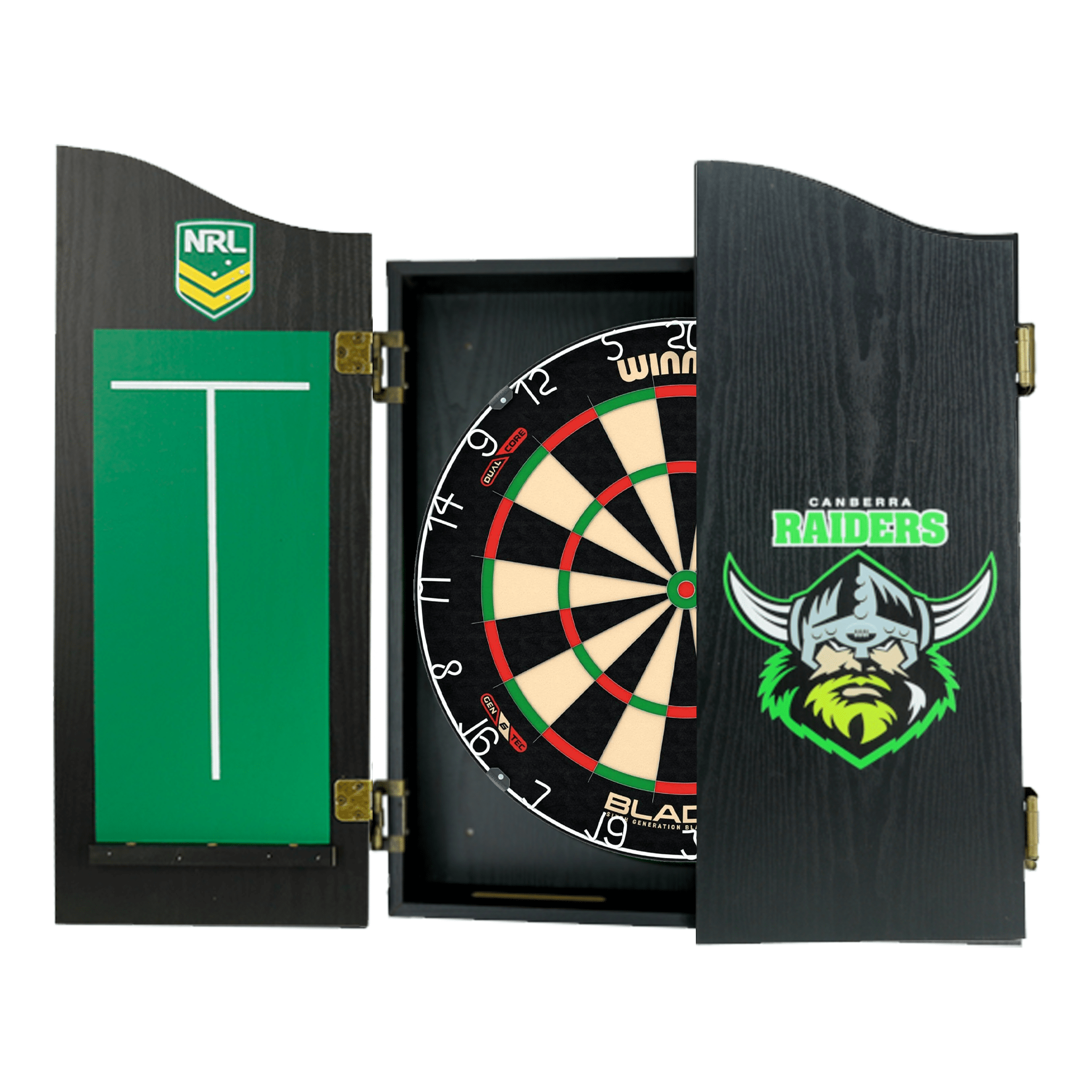 Blade 6 Dartboard, Official NRL Cabinet & Darts - Complete Darts Set