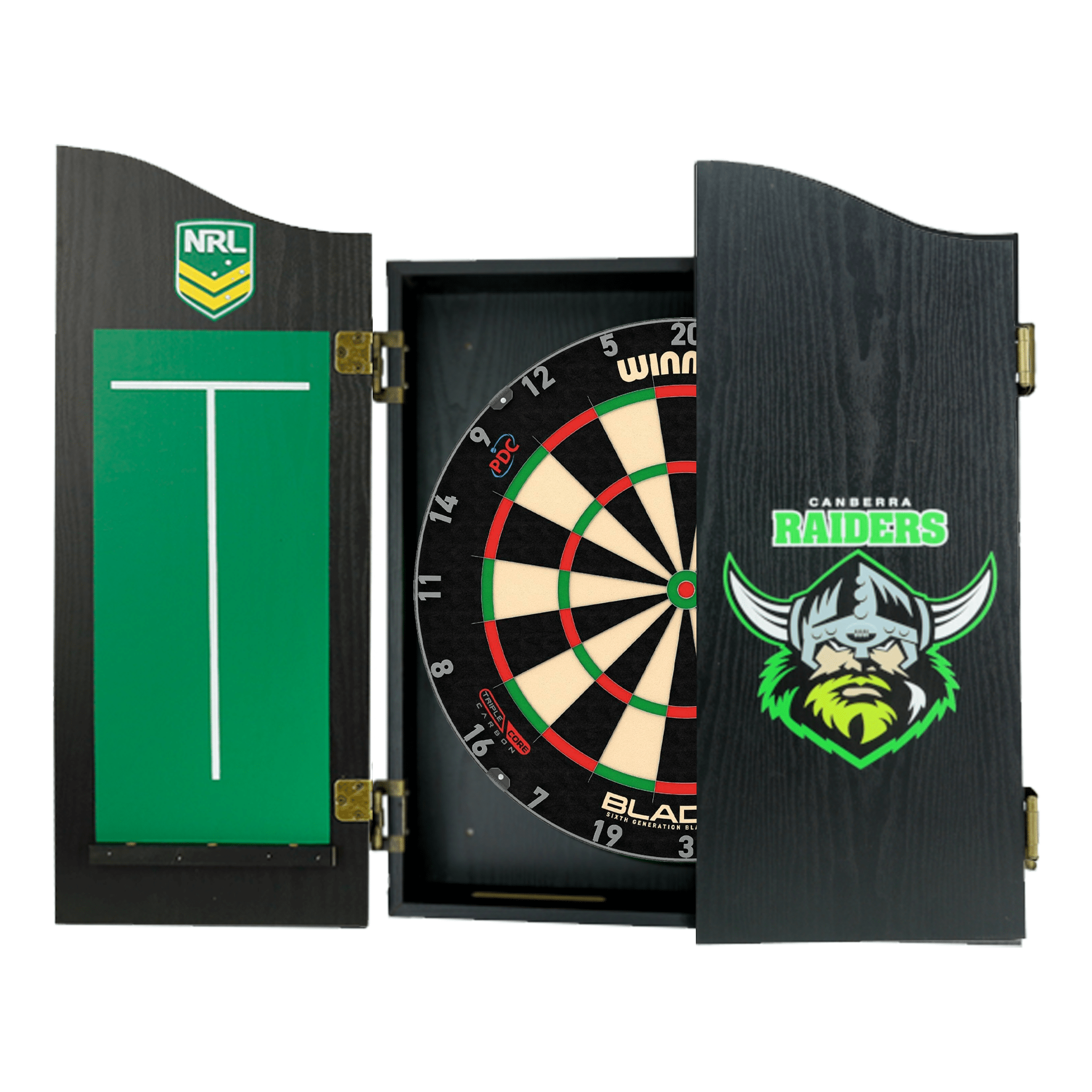 Blade 6 Dartboard, Official NRL Cabinet & Darts - Complete Darts Set