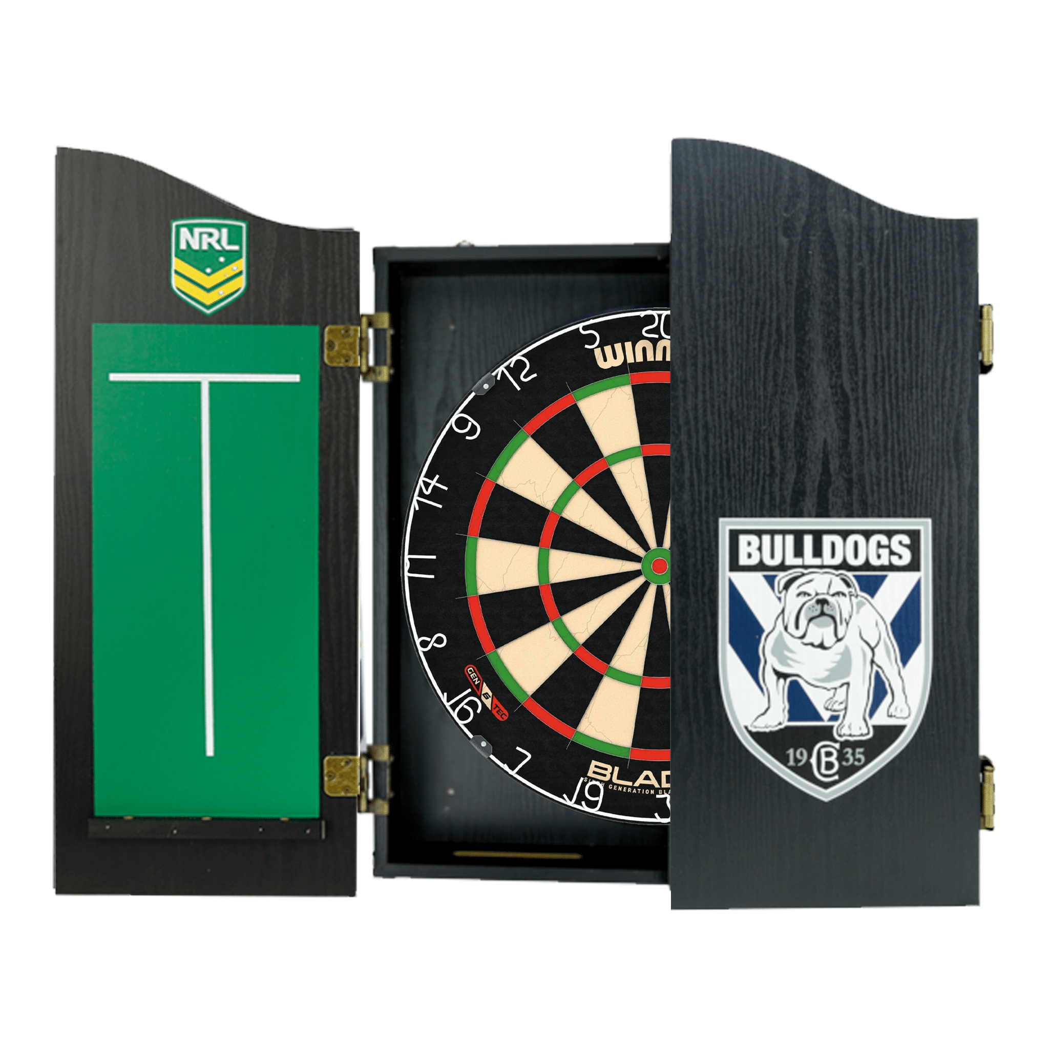 Blade 6 Dartboard, Official NRL Cabinet & Darts - Complete Darts Set