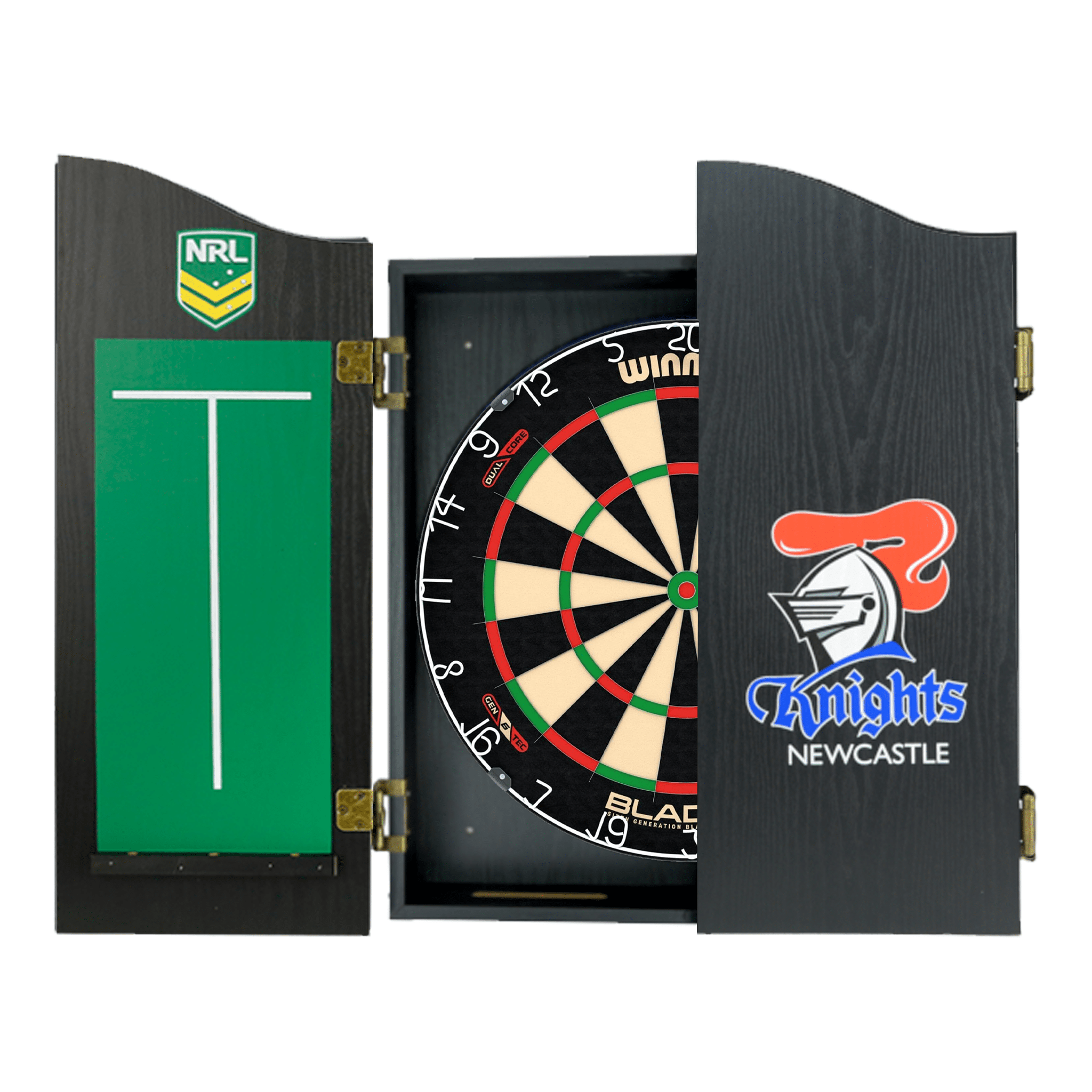 Blade 6 Dartboard, Official NRL Cabinet & Darts - Complete Darts Set