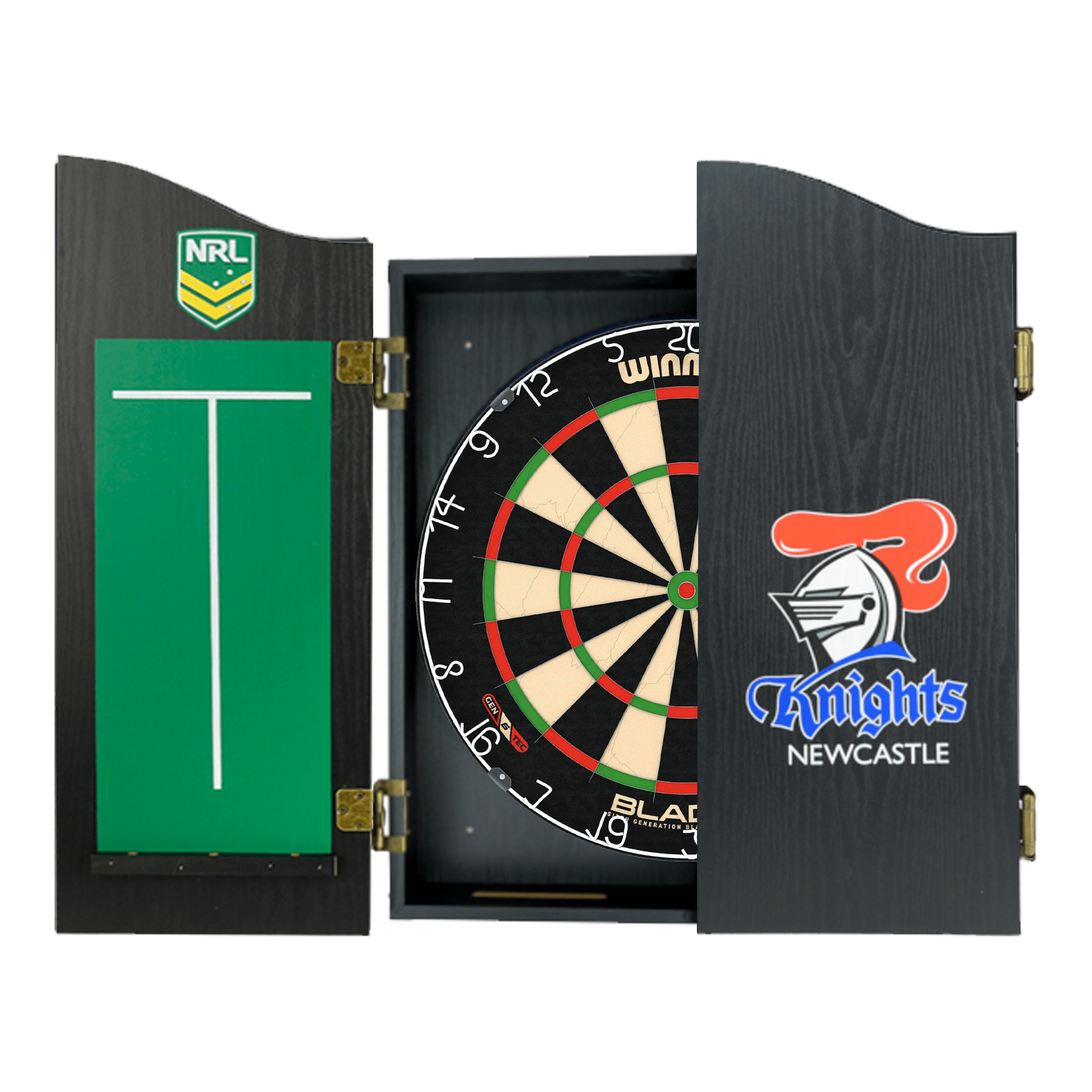Blade 6 Dartboard, Official NRL Cabinet & Darts - Complete Darts Set