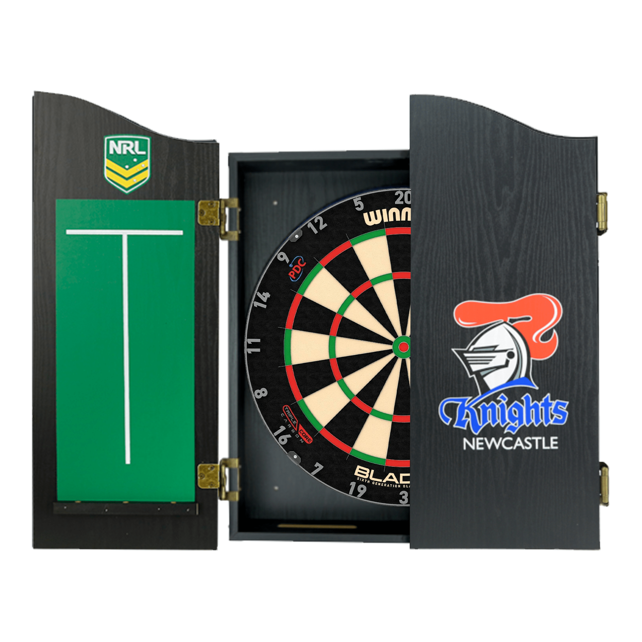 Blade 6 Dartboard, Official NRL Cabinet & Darts - Complete Darts Set