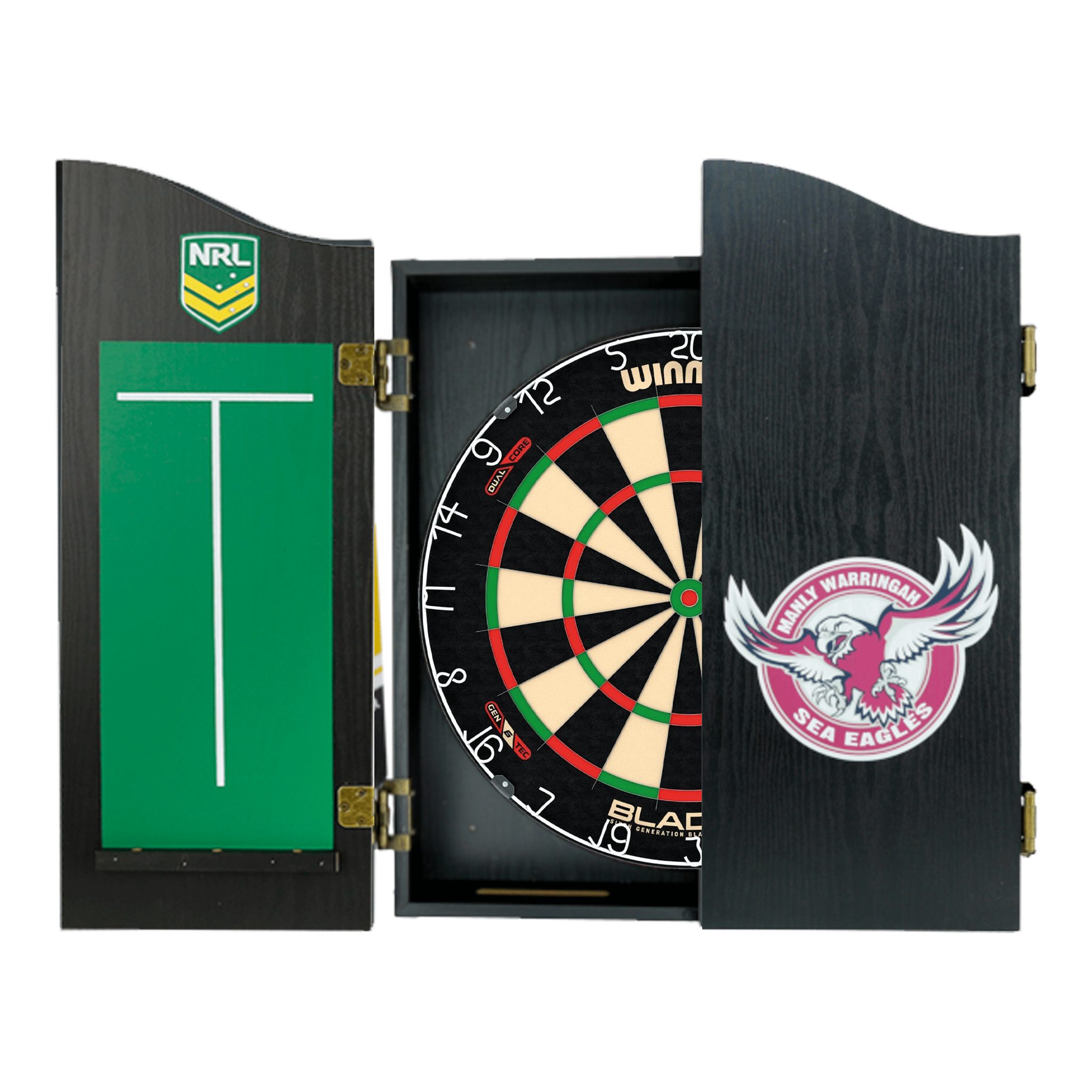 Blade 6 Dartboard, Official NRL Cabinet & Darts - Complete Darts Set