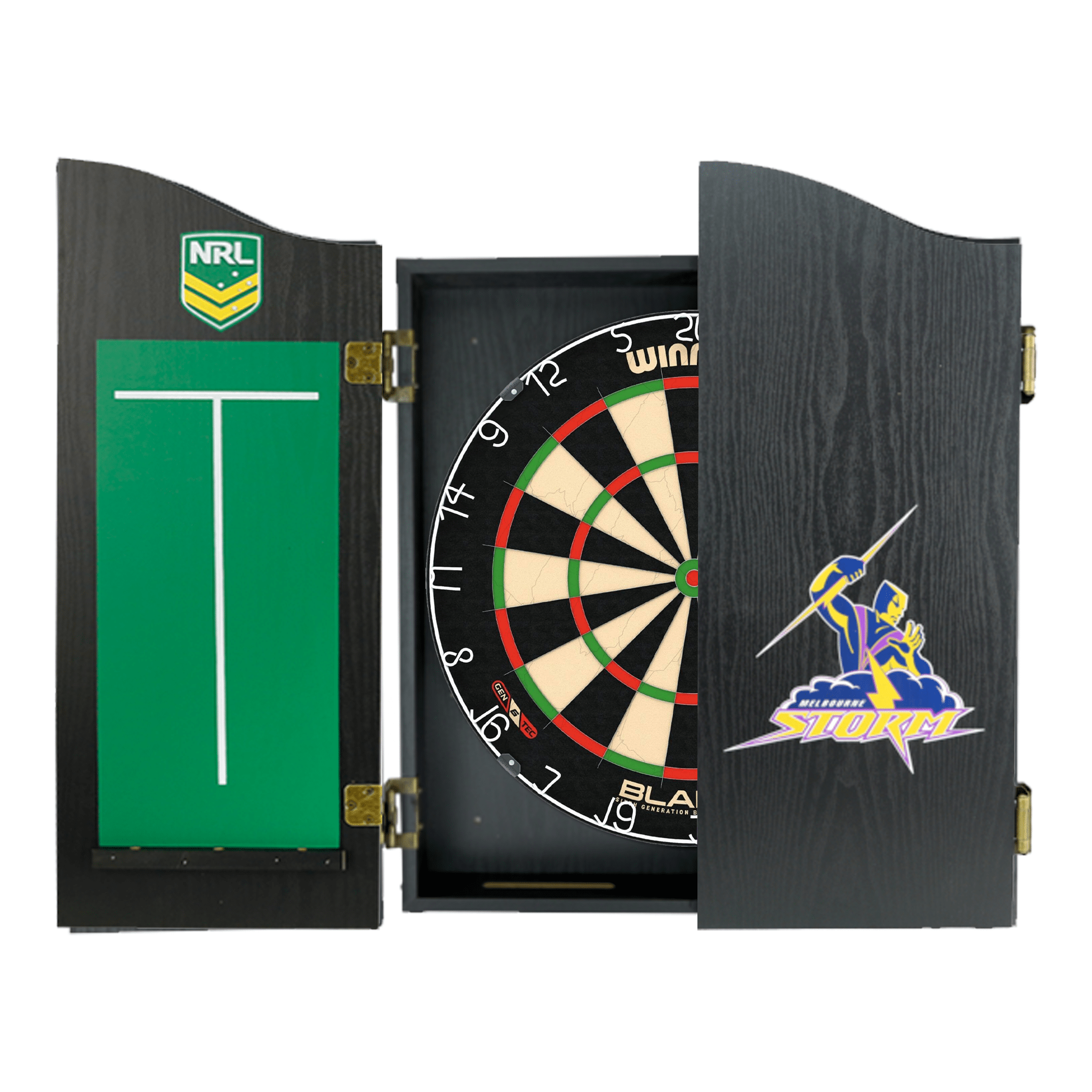 Blade 6 Dartboard, Official NRL Cabinet & Darts - Complete Darts Set