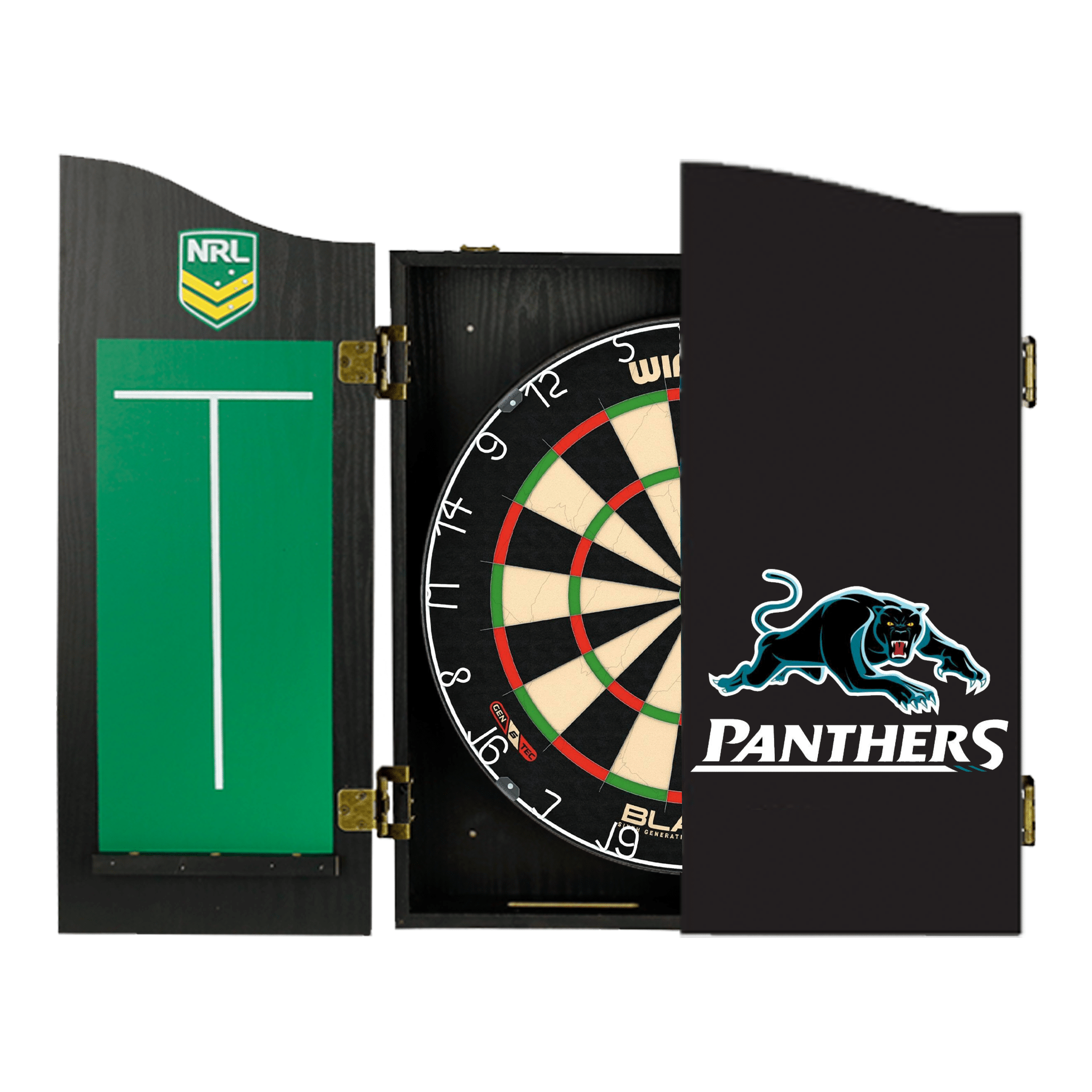 Blade 6 Dartboard, Official NRL Cabinet & Darts - Complete Darts Set