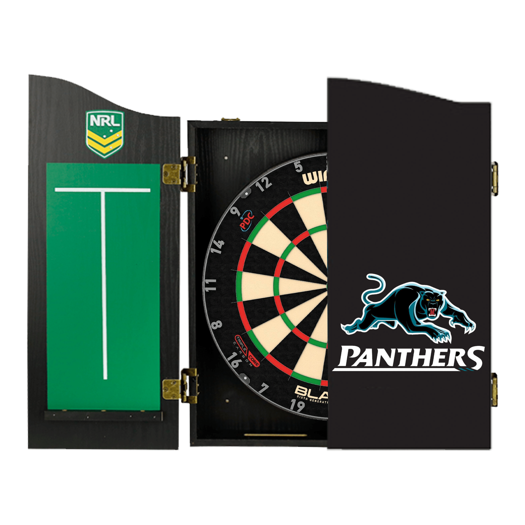 Blade 6 Dartboard, Official NRL Cabinet & Darts - Complete Darts Set