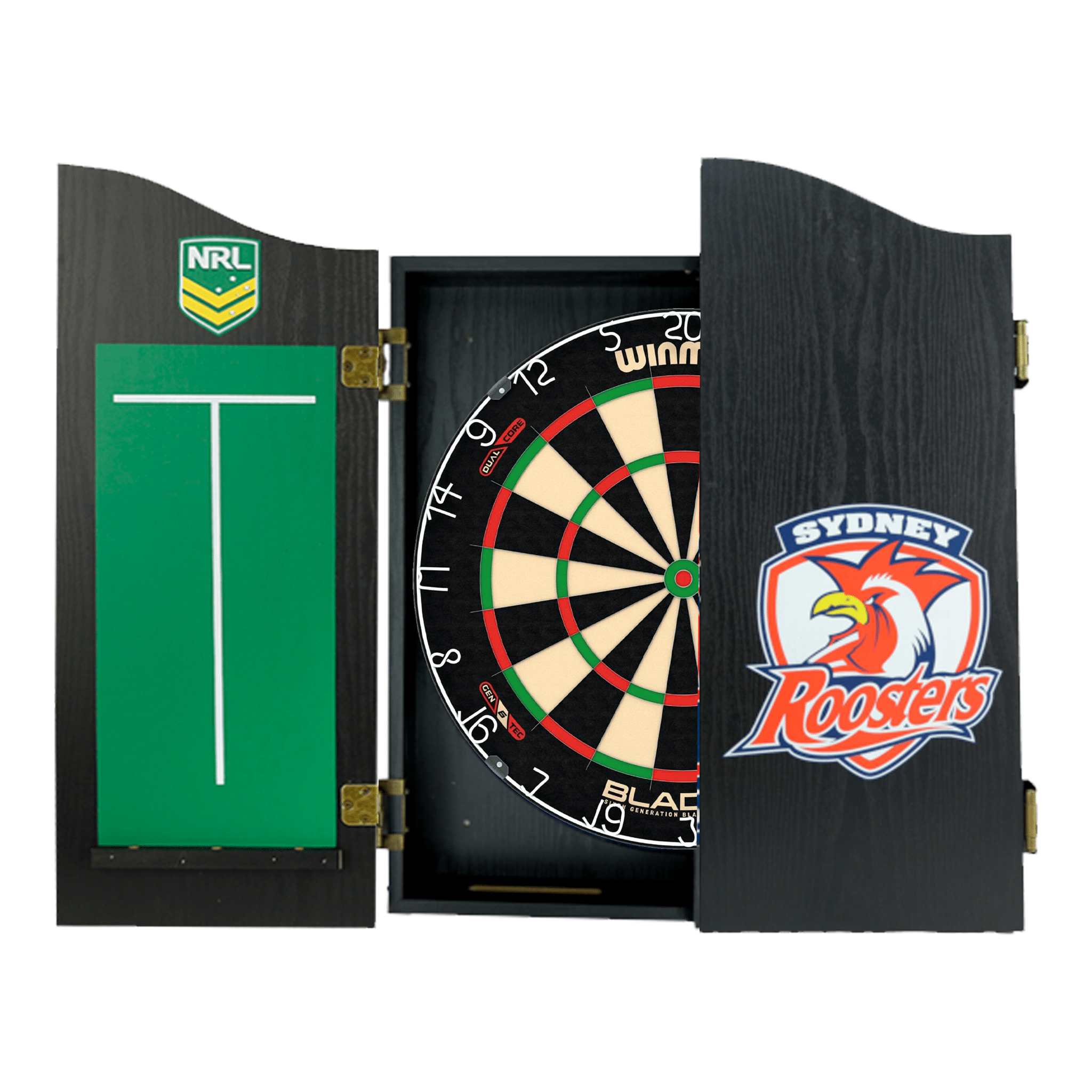 Blade 6 Dartboard, Official NRL Cabinet & Darts - Complete Darts Set