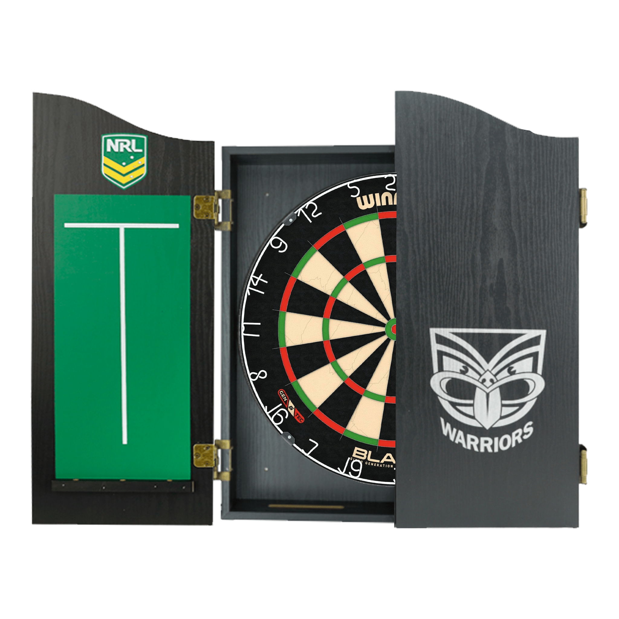 Blade 6 Dartboard, Official NRL Cabinet & Darts - Complete Darts Set