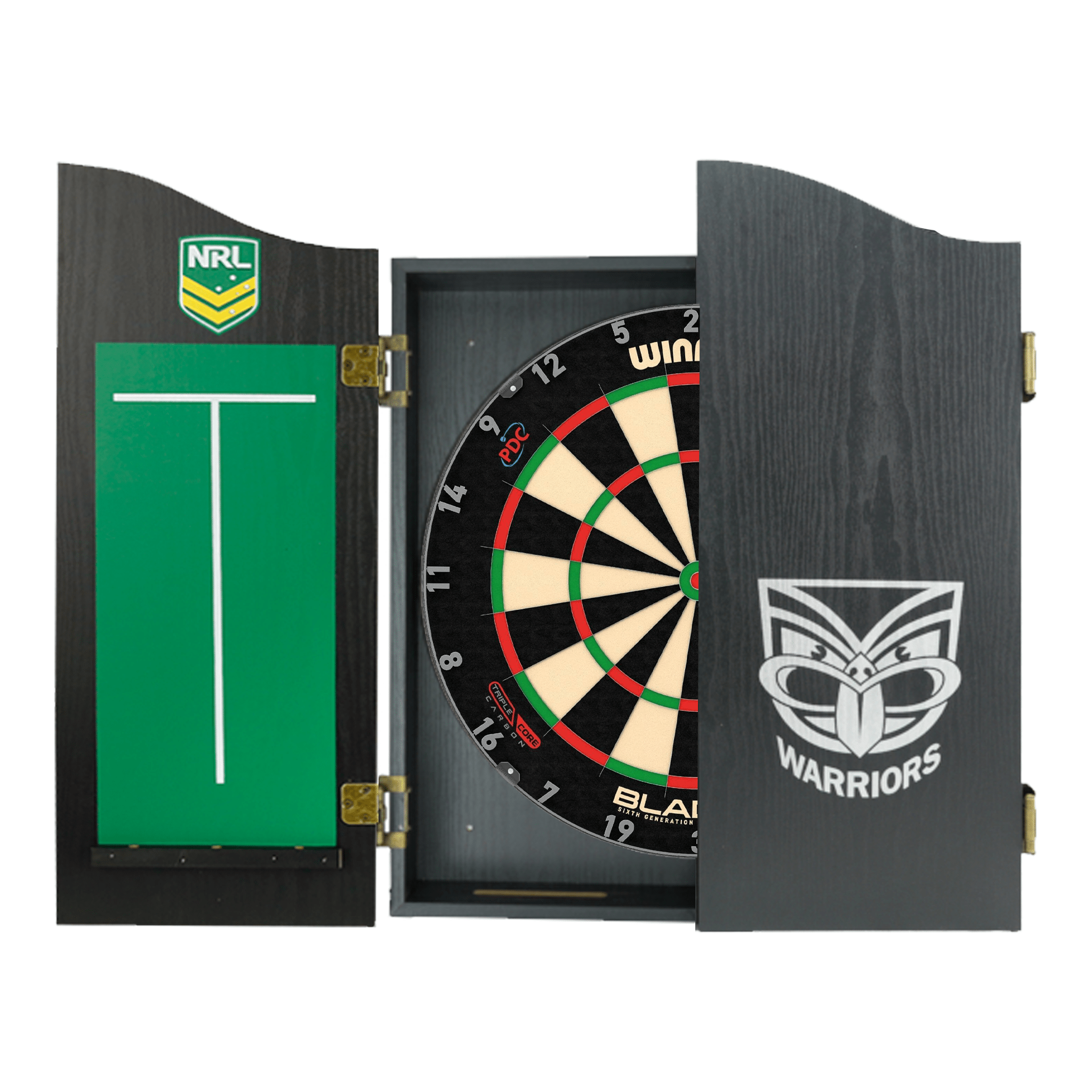 Blade 6 Dartboard, Official NRL Cabinet & Darts - Complete Darts Set