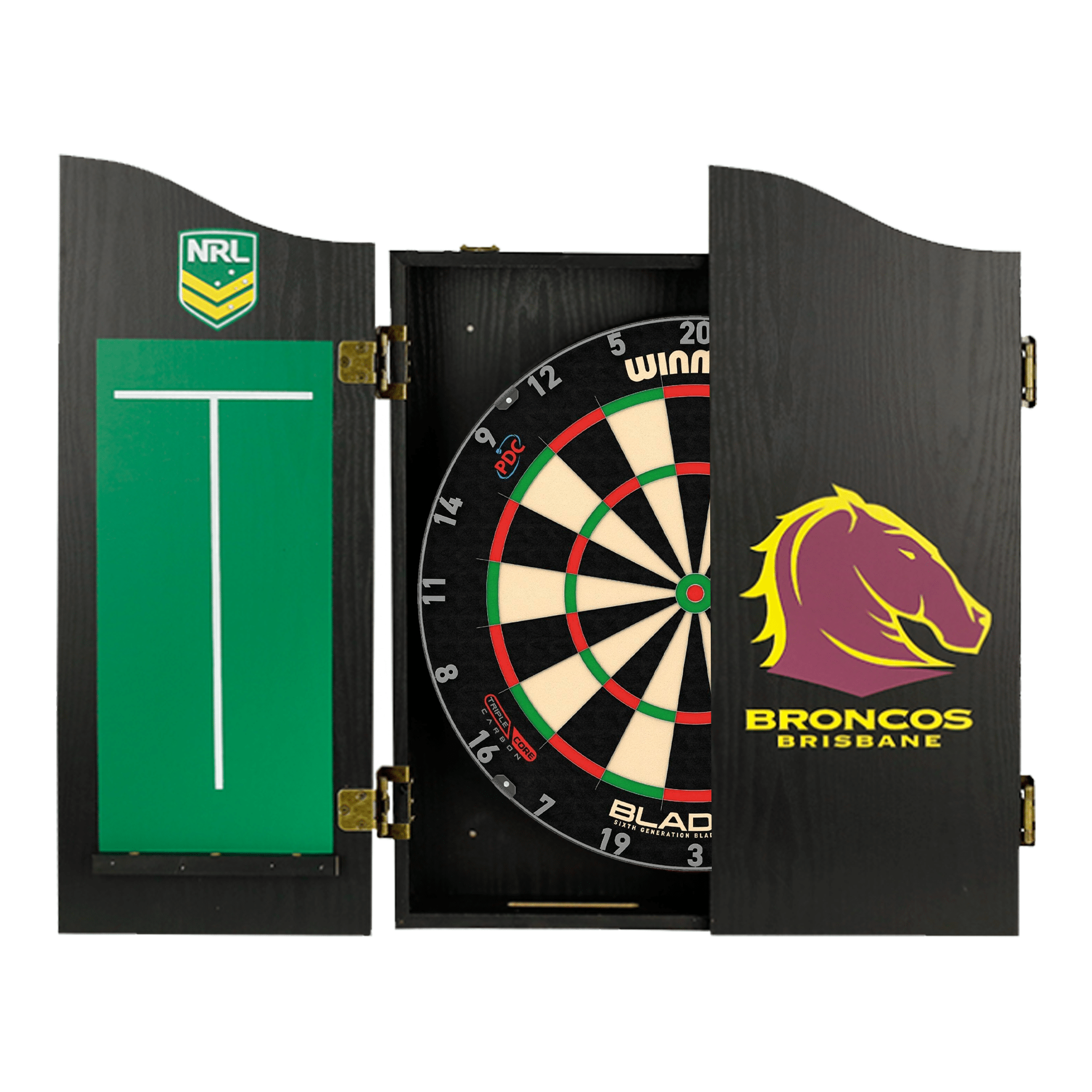 Blade 6 Dartboard, Official NRL Cabinet & Darts - Complete Darts Set