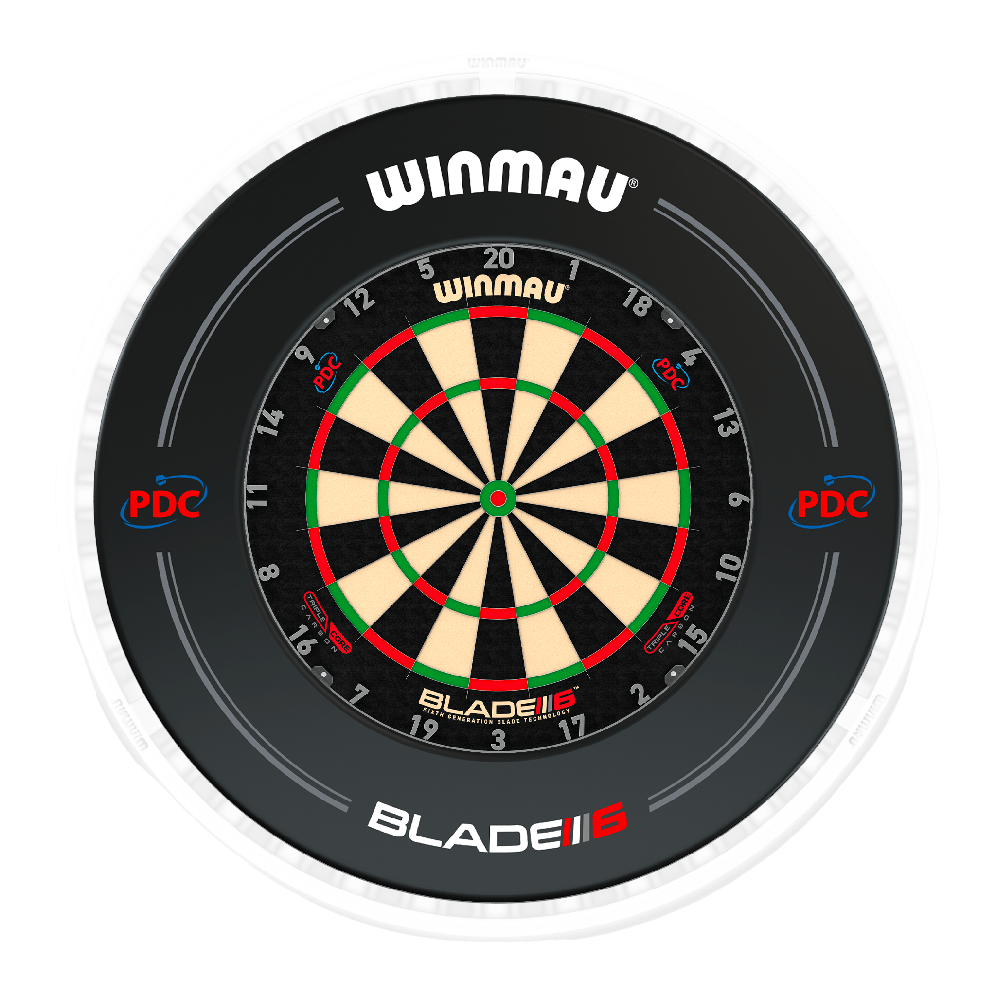 Blade 6 Dartboard, Surround & Ice White Plasma Light Bundle