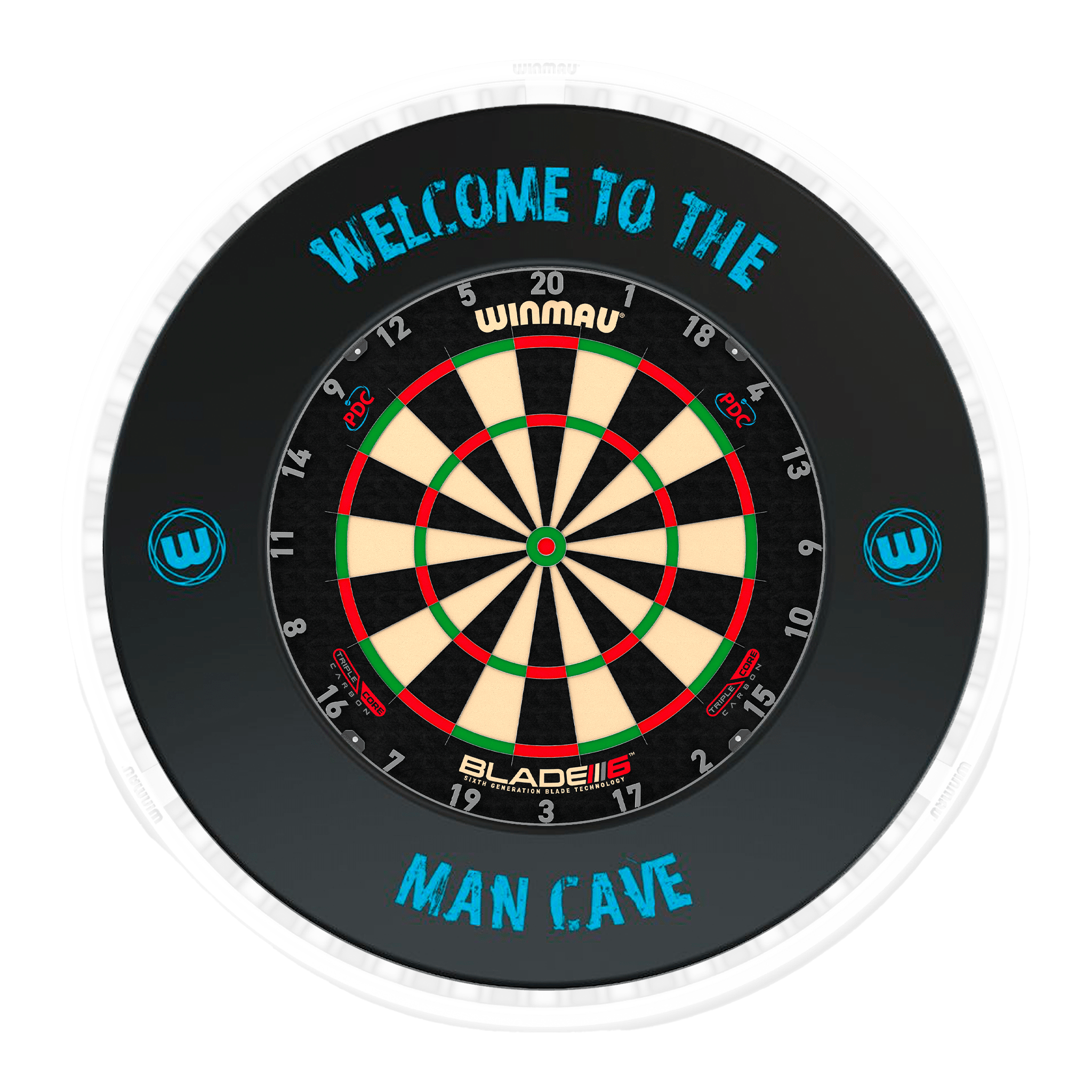 Blade 6 Dartboard, Surround & Ice White Plasma Light Bundle
