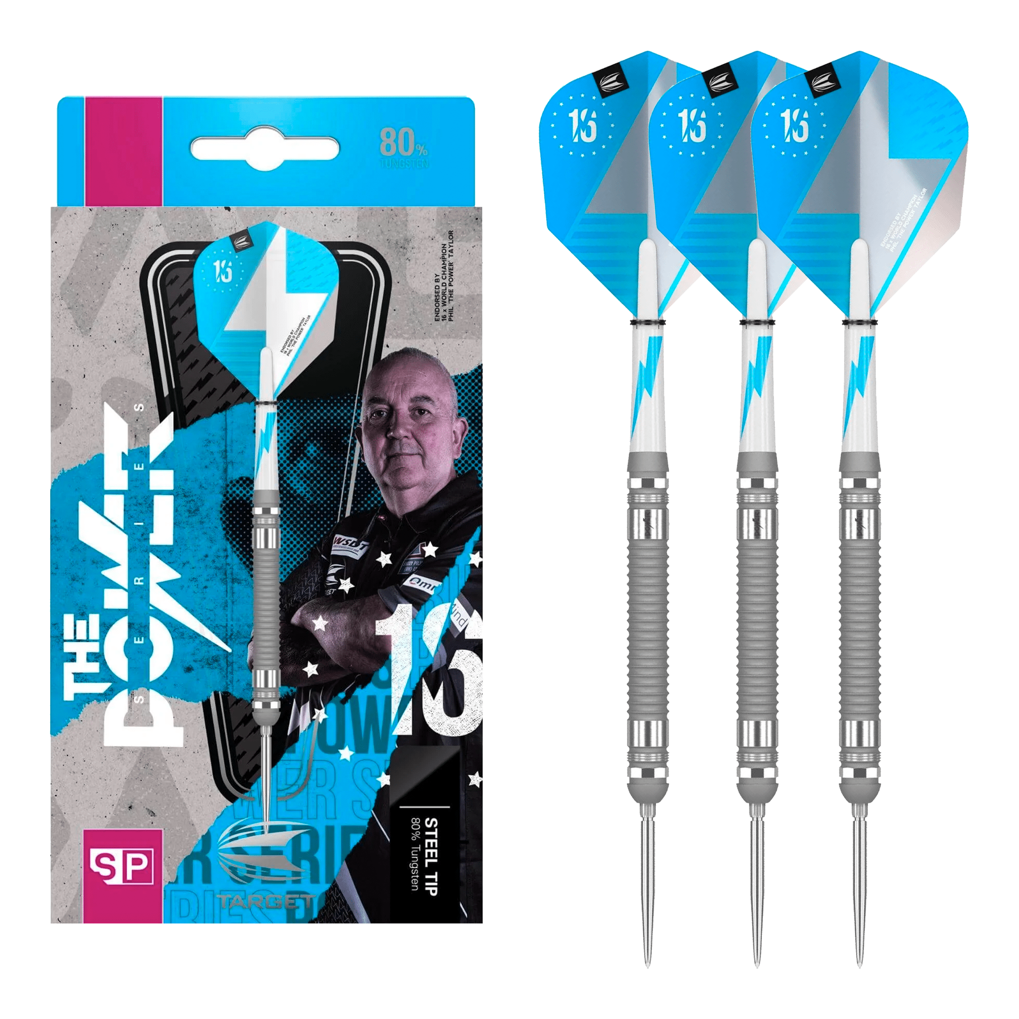 Phil Taylor Power Series Silver Swiss Point - 80% Tungsten Steel Tip Darts
